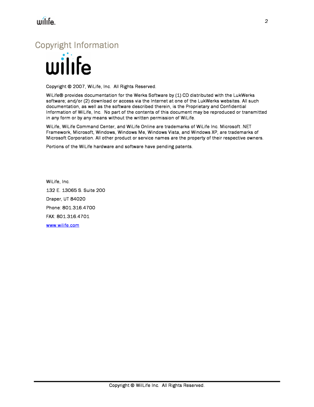 WiLife V2.0 manual Copyright Information 