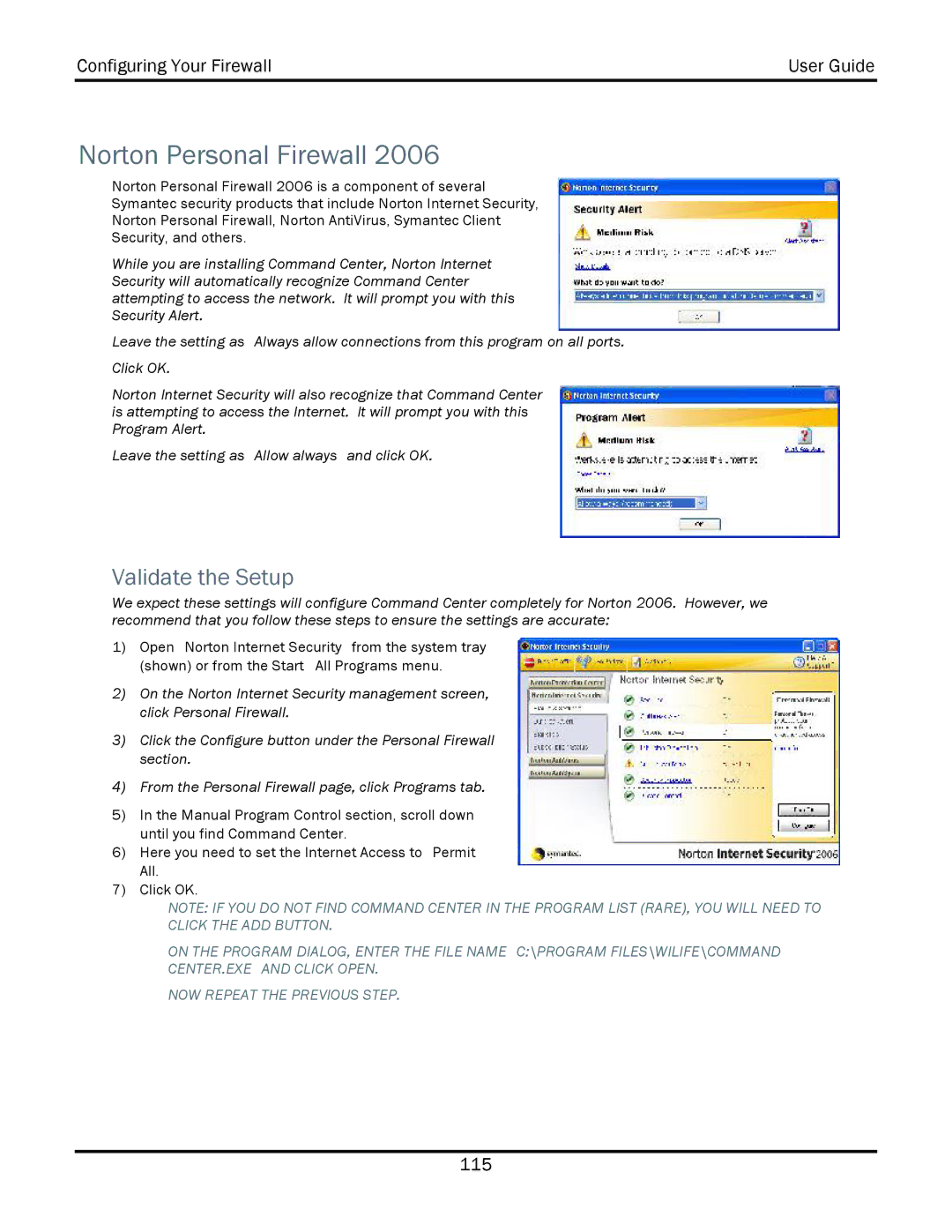 WiLife V2.1 manual Norton Personal Firewall, Validate the Setup 