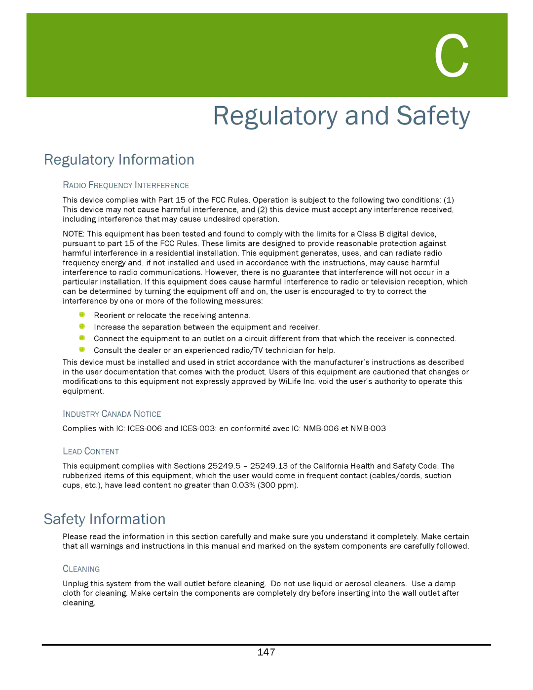 WiLife V2.1 manual Regulatory Information, Safety Information 