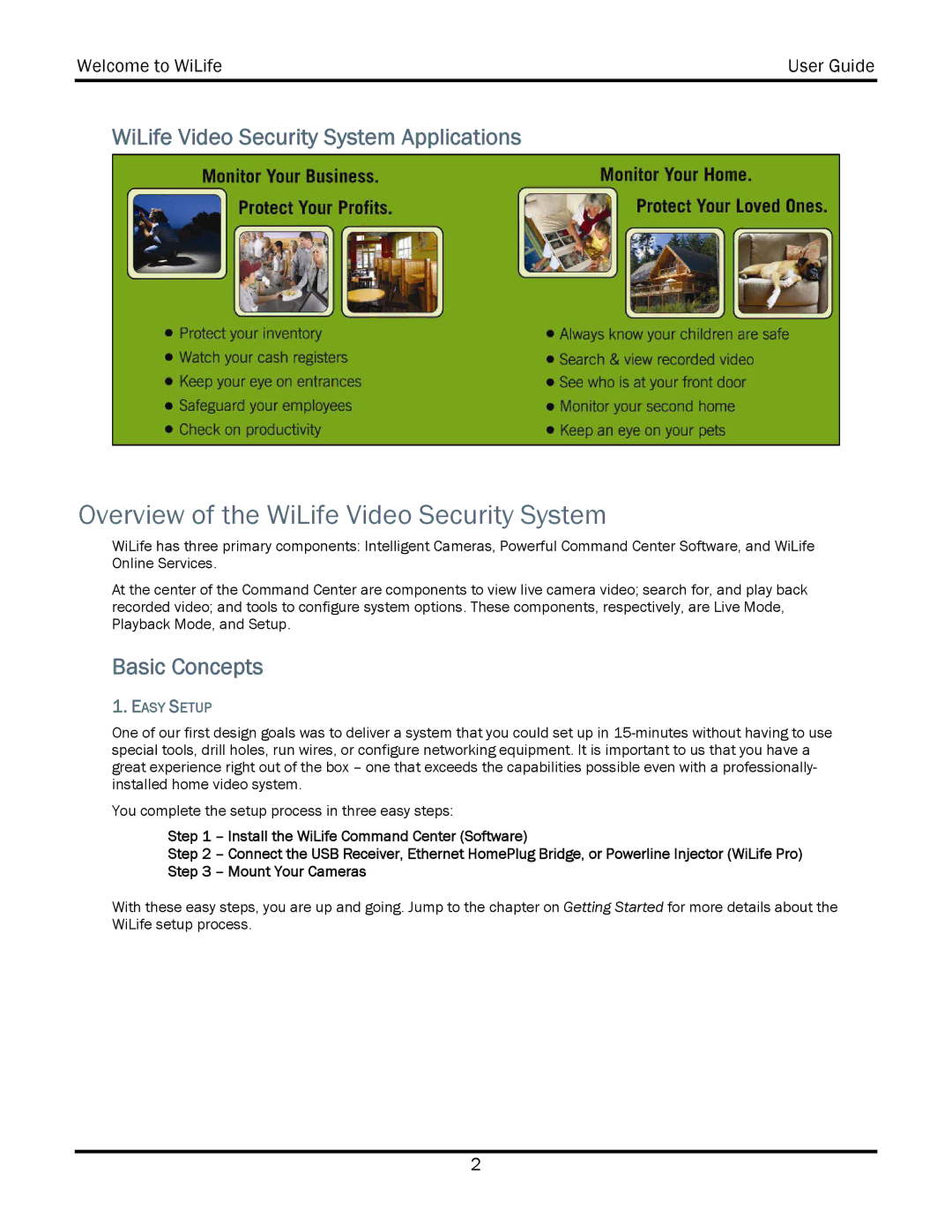 WiLife V2.5 manual Overview of the WiLife Video Security System, WiLife Video Security System Applications, Basic Concepts 