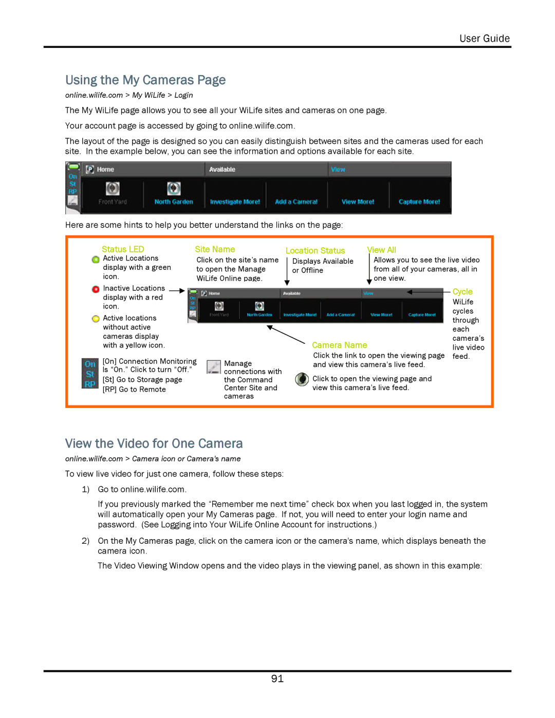 WiLife V2.5 manual Using the My Cameras, View the Video for One Camera 