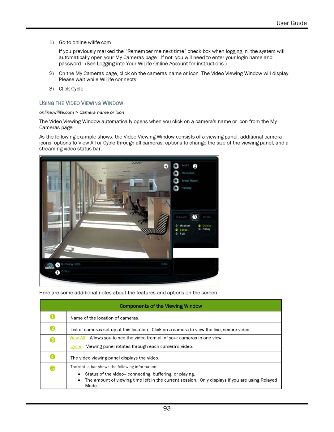 WiLife V2.5 manual Using the Video Viewing Window, Components of the Viewing Window 