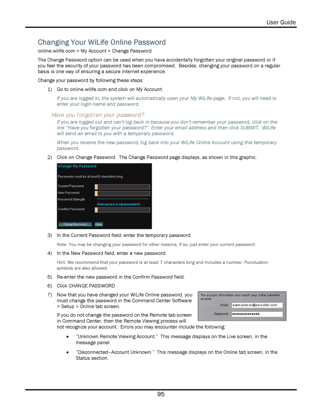 WiLife V2.5 manual Changing Your WiLife Online Password, Have you forgotten your password? 