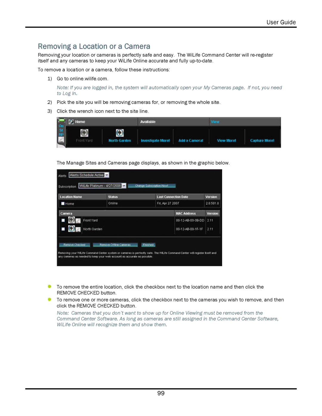 WiLife V2.5 manual Removing a Location or a Camera 