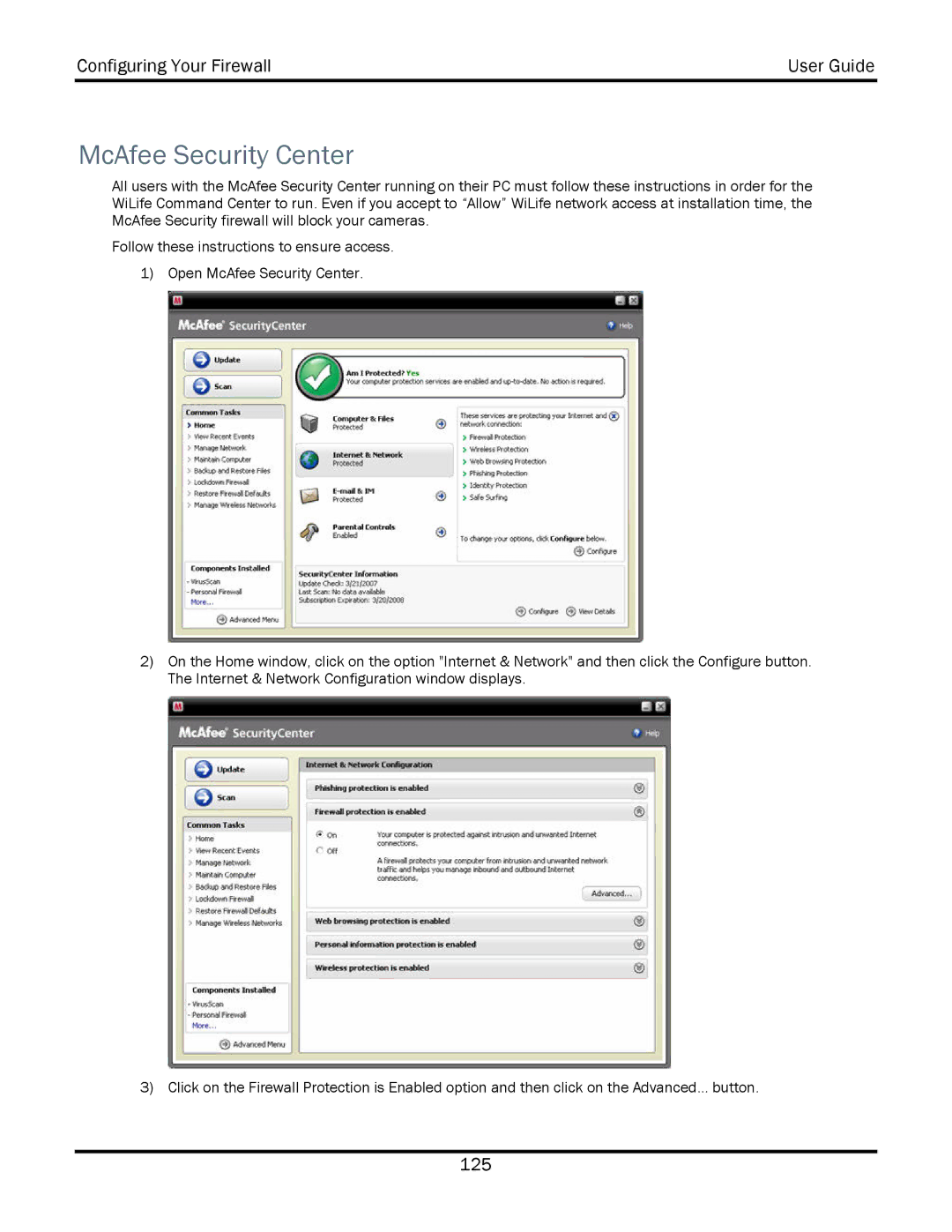 WiLife V2.5 manual McAfee Security Center 