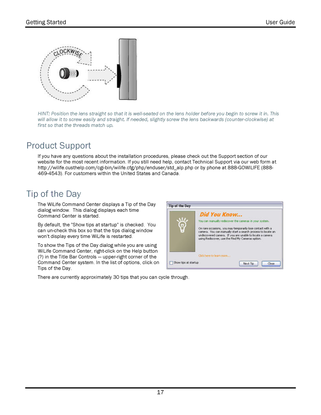 WiLife V2.5 manual Product Support Tip of the Day 