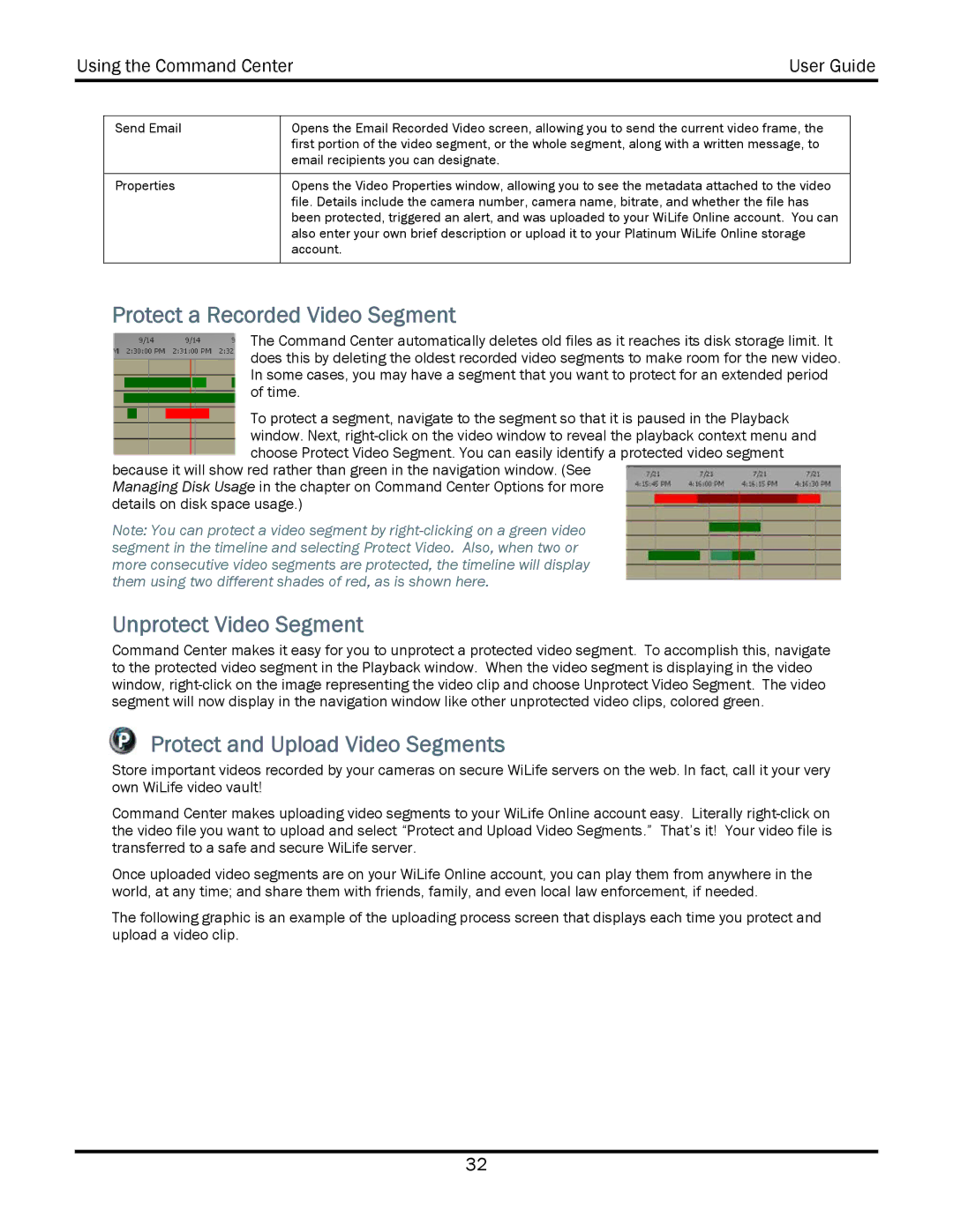 WiLife V2.5 manual Protect a Recorded Video Segment, Unprotect Video Segment, Protect and Upload Video Segments 