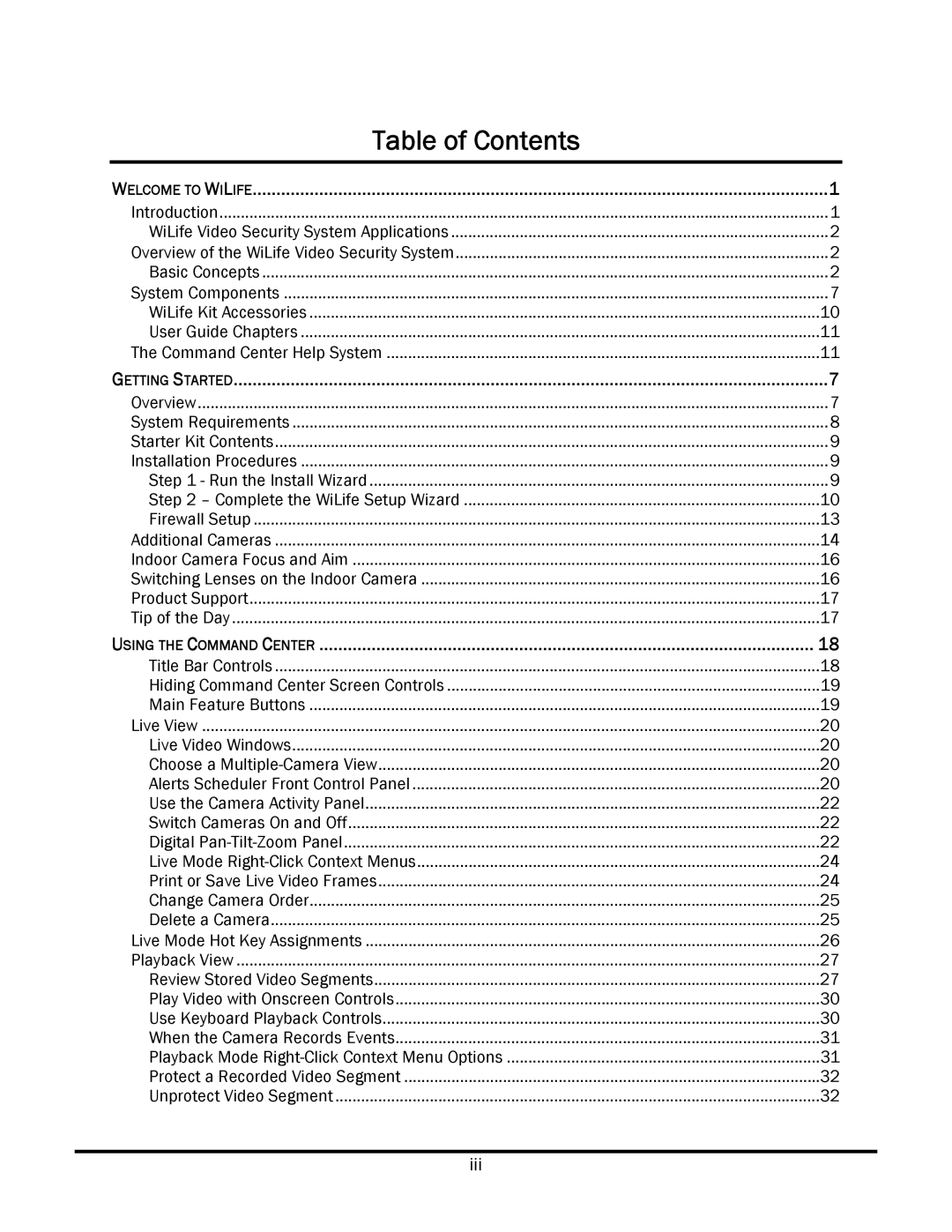 WiLife V2.5 manual Table of Contents 