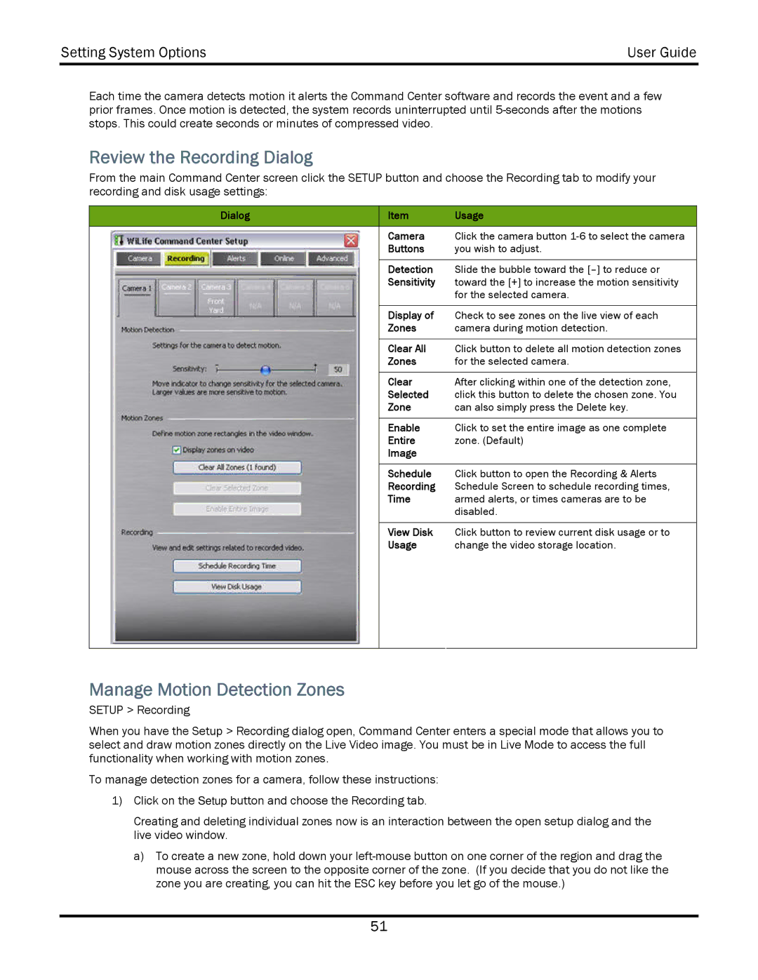 WiLife V2.5 manual Review the Recording Dialog, Manage Motion Detection Zones 