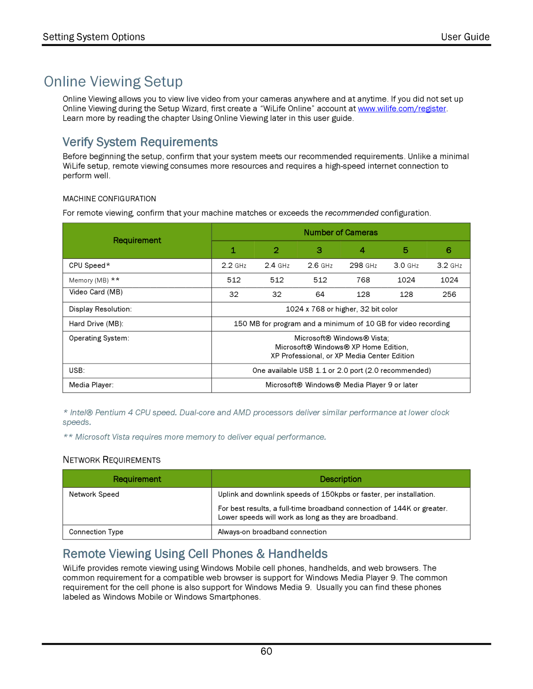 WiLife V2.5 manual Online Viewing Setup, Verify System Requirements, Remote Viewing Using Cell Phones & Handhelds 