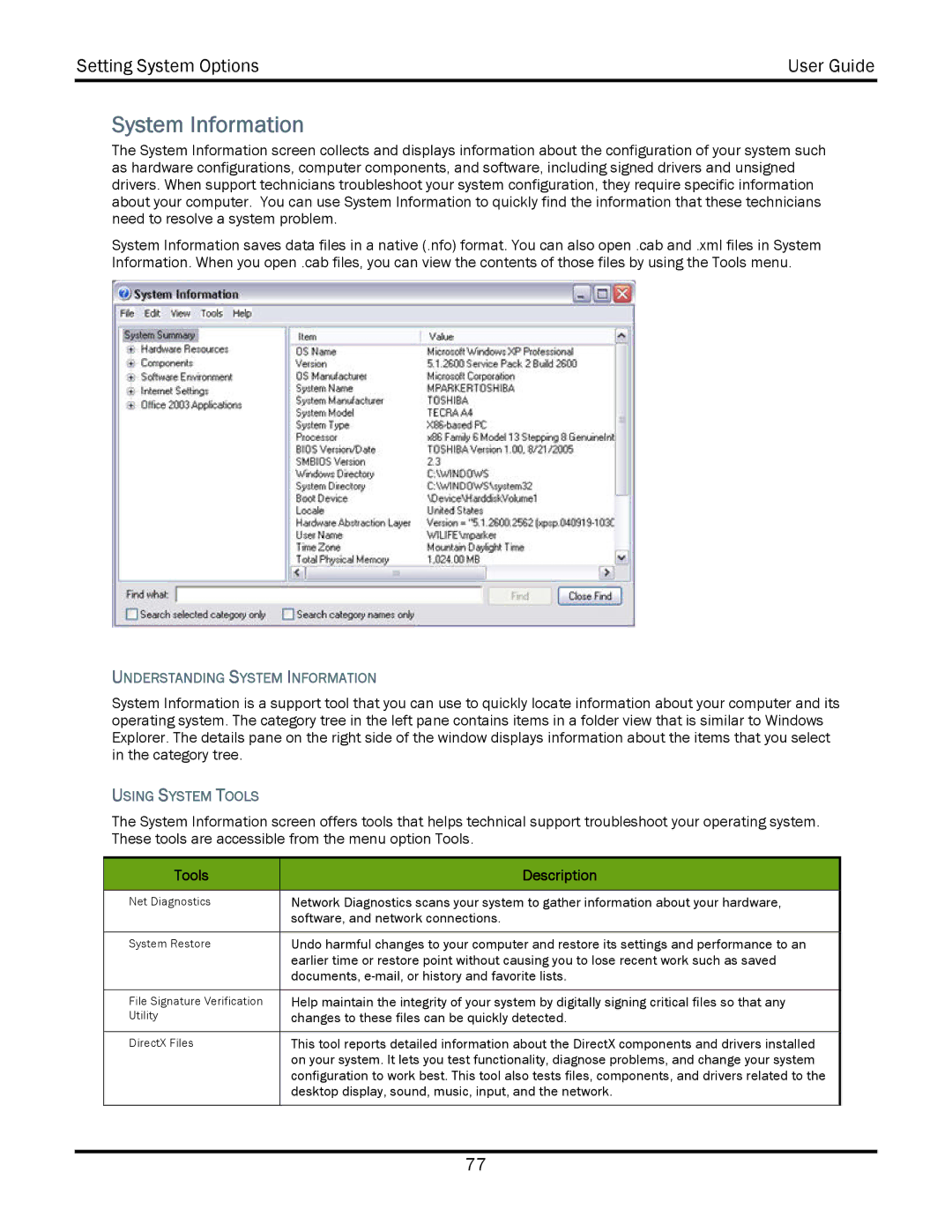 WiLife V2.5 manual Understanding System Information, Using System Tools, Tools Description 