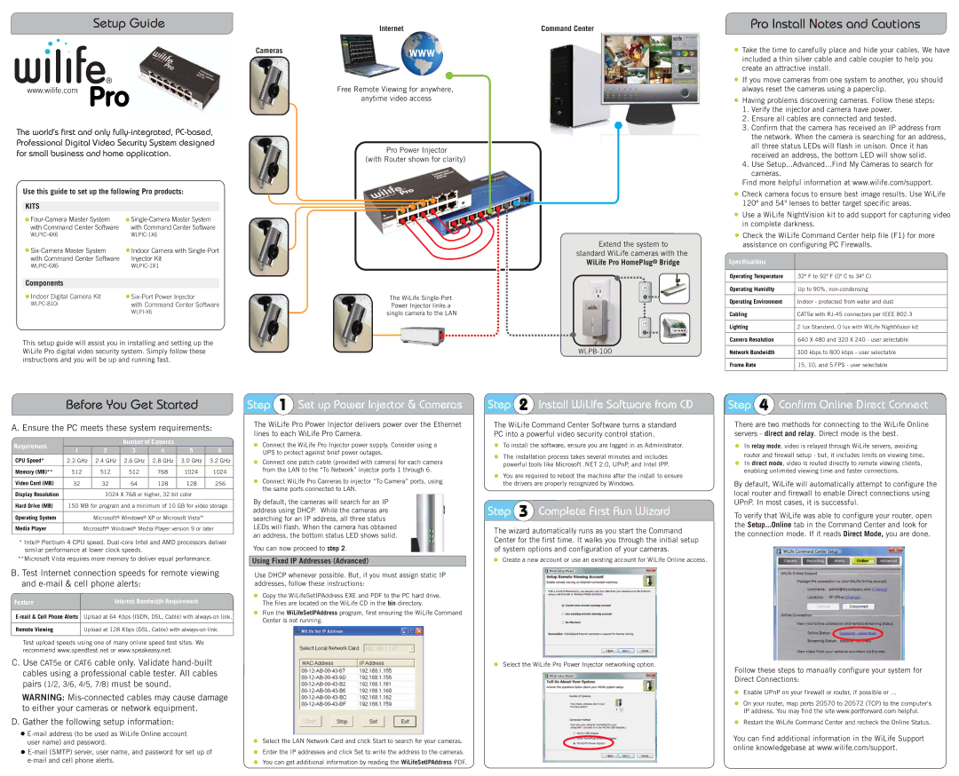 WiLife WLPI-X6 setup guide Set up Power Injector & Cameras, Install WiLife Software from CD, Complete First Run Wizard 