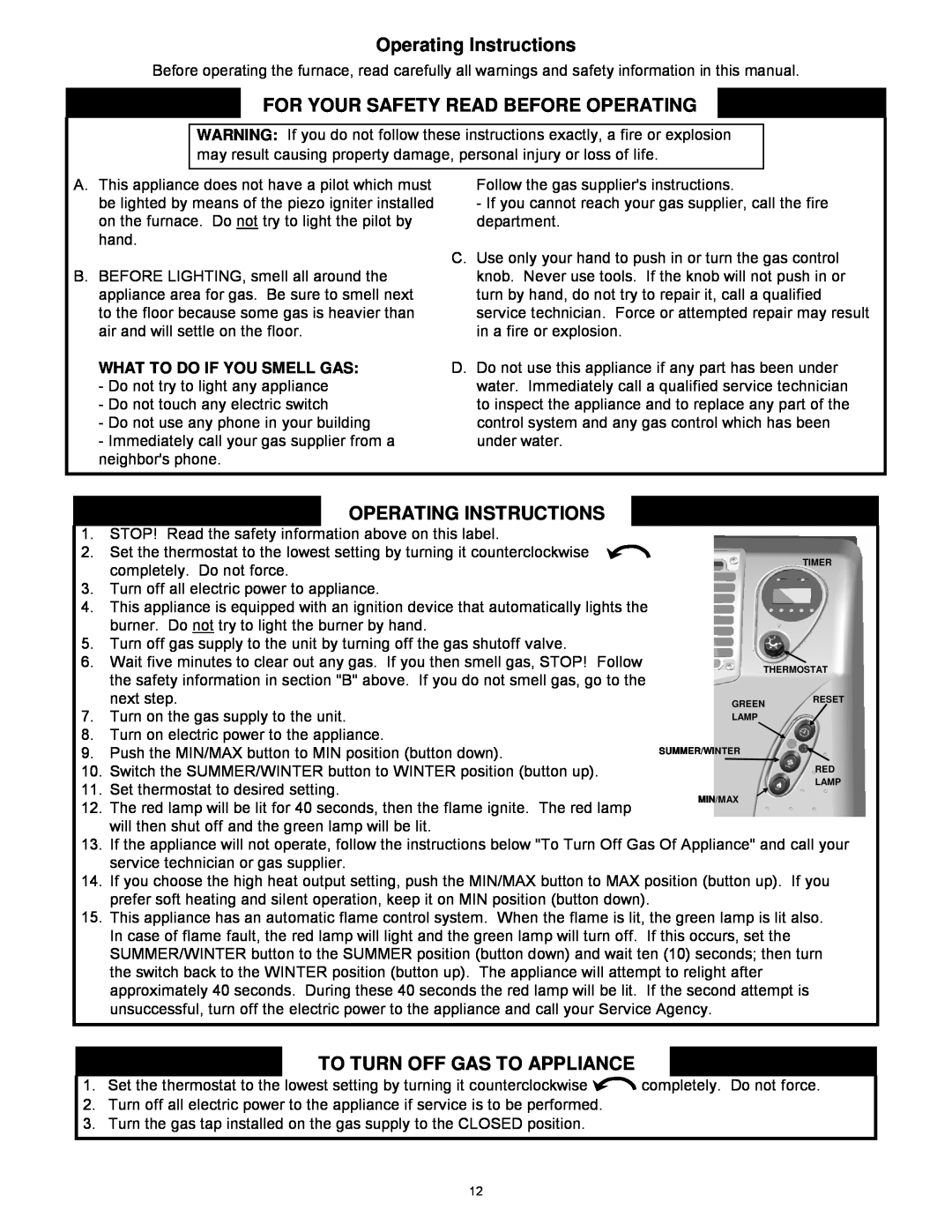 Williams 1773511, 1773512 Operating Instructions, For Your Safety Read Before Operating, To Turn Off Gas To Appliance 