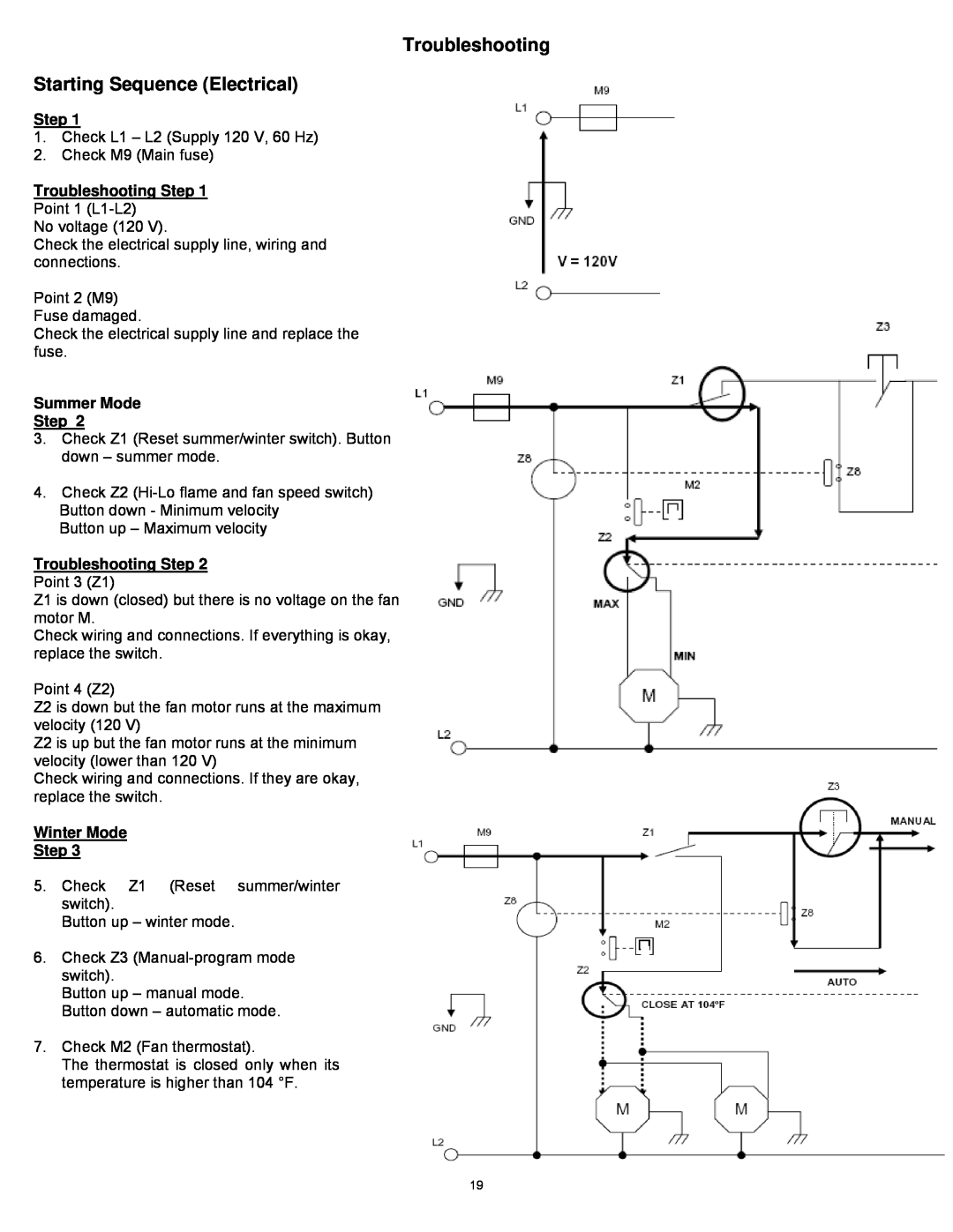 Williams 1773512, 1773511 Troubleshooting Starting Sequence Electrical, Troubleshooting Step, Summer Mode Step 