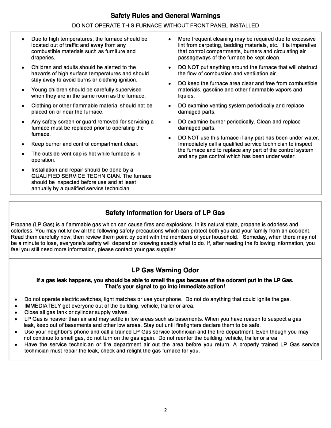 Williams 1773511, 1773512 Safety Rules and General Warnings, Safety Information for Users of LP Gas, LP Gas Warning Odor 