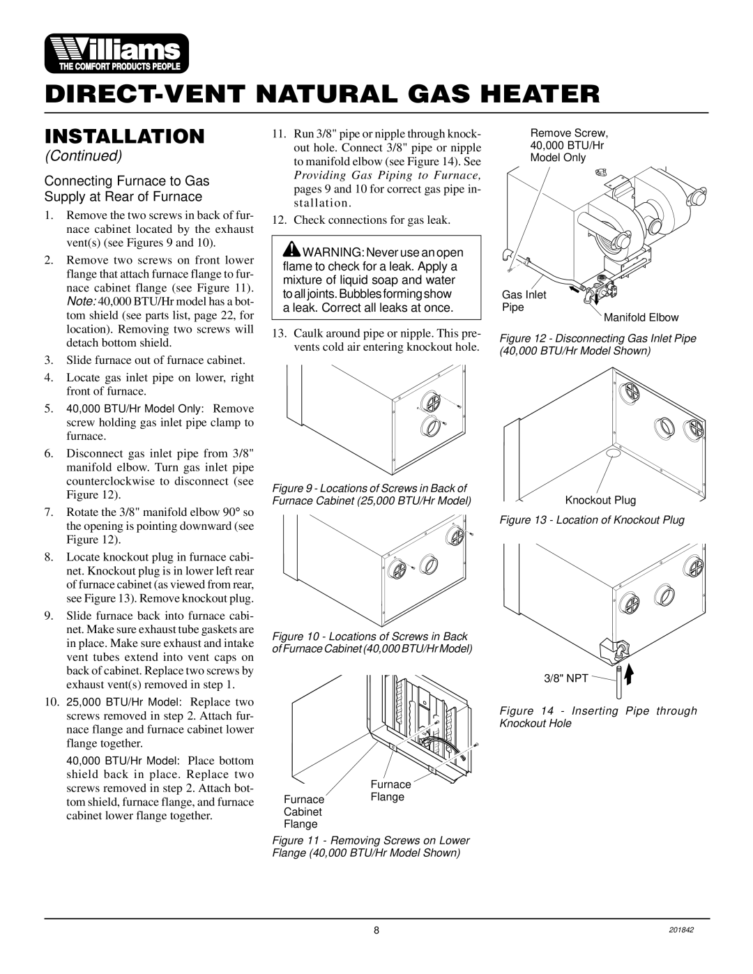 Williams 2503532, 4003532 installation manual Connecting Furnace to Gas Supply at Rear of Furnace 