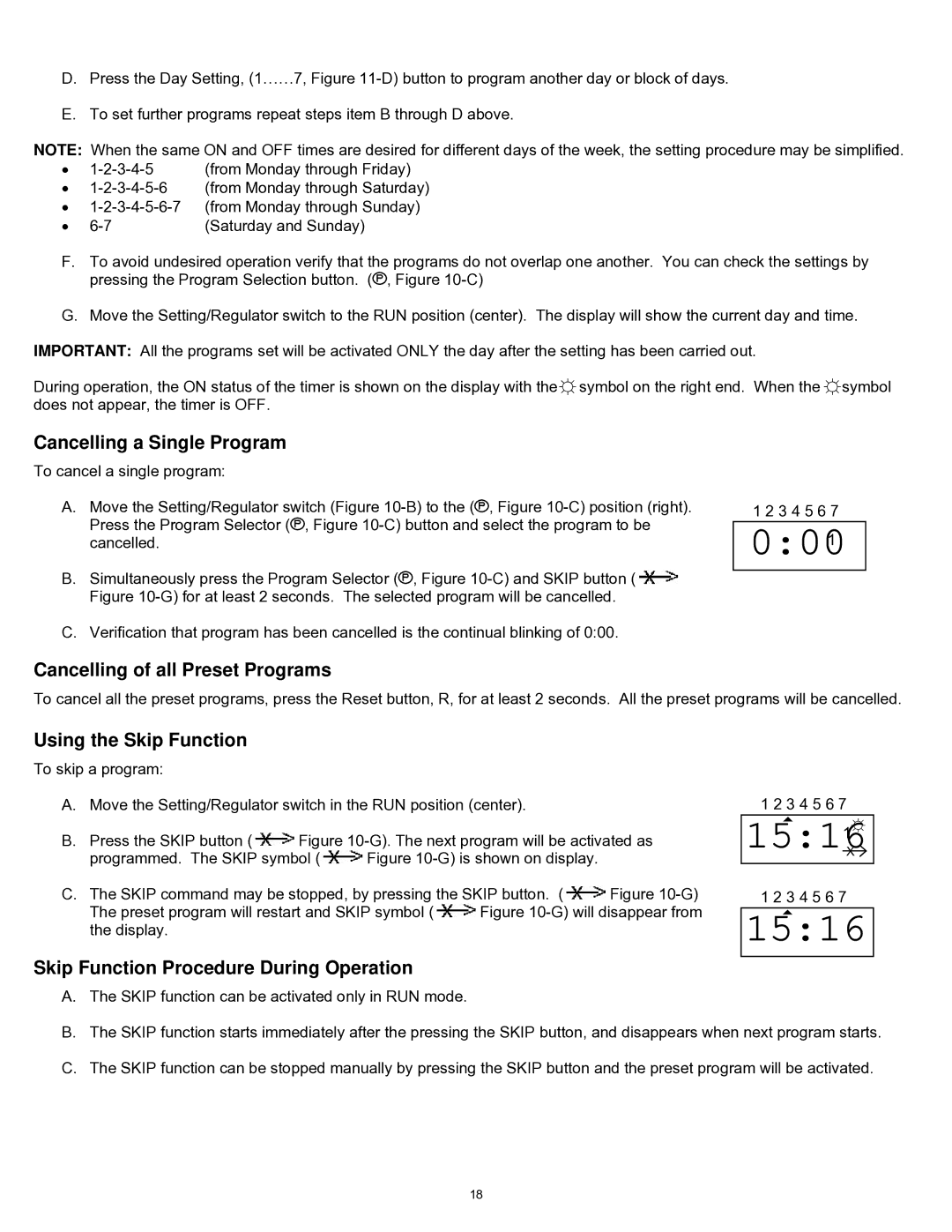 Williams 2903512, 2903511 Cancelling a Single Program, Cancelling of all Preset Programs, Using the Skip Function 