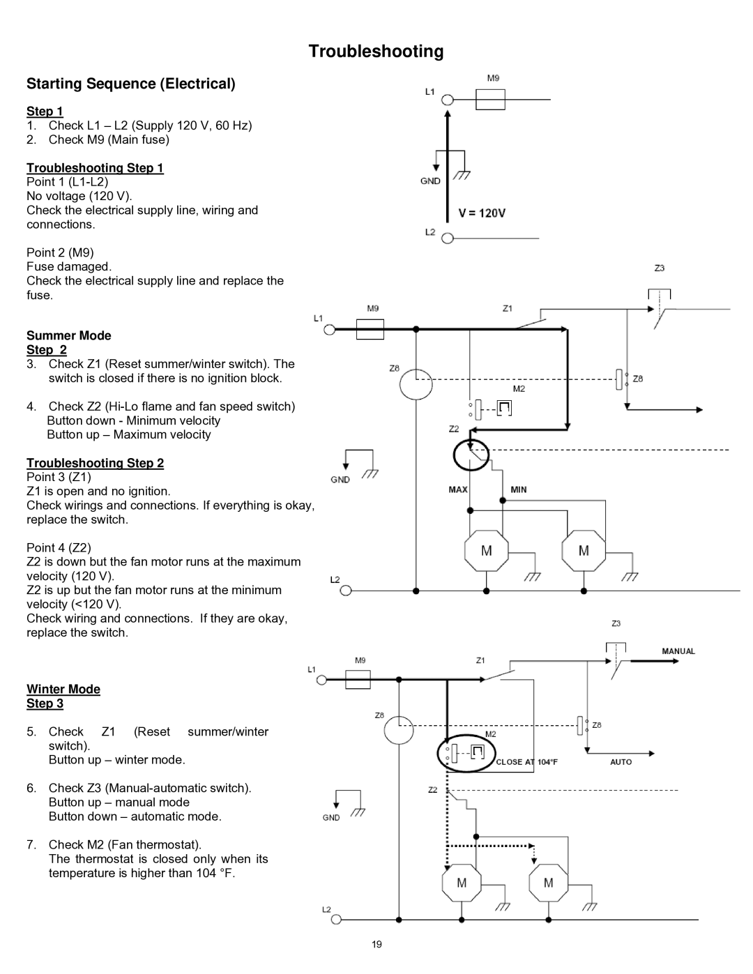 Williams 2903511, 2903512 installation instructions Troubleshooting, Starting Sequence Electrical 