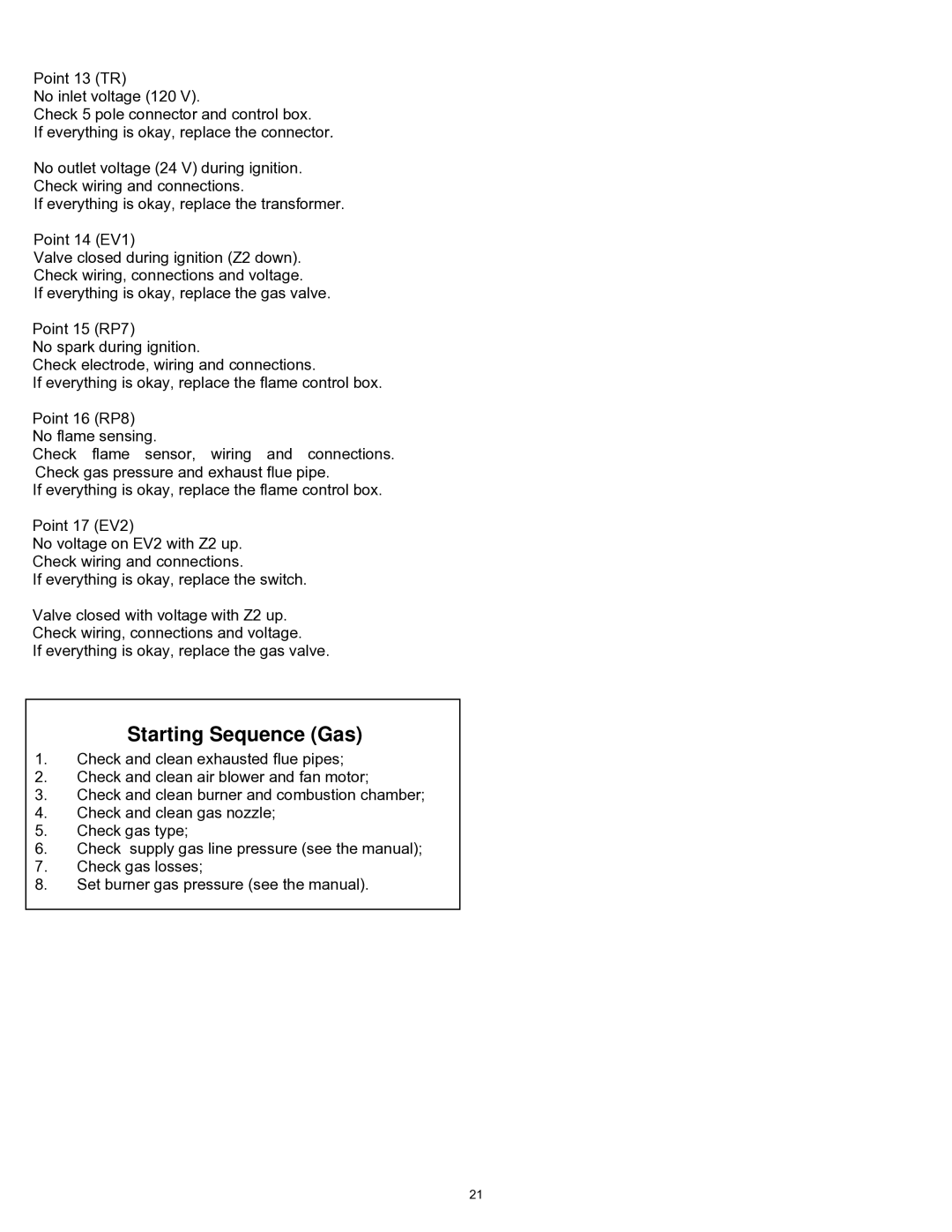 Williams 2903511, 2903512 installation instructions Starting Sequence Gas 