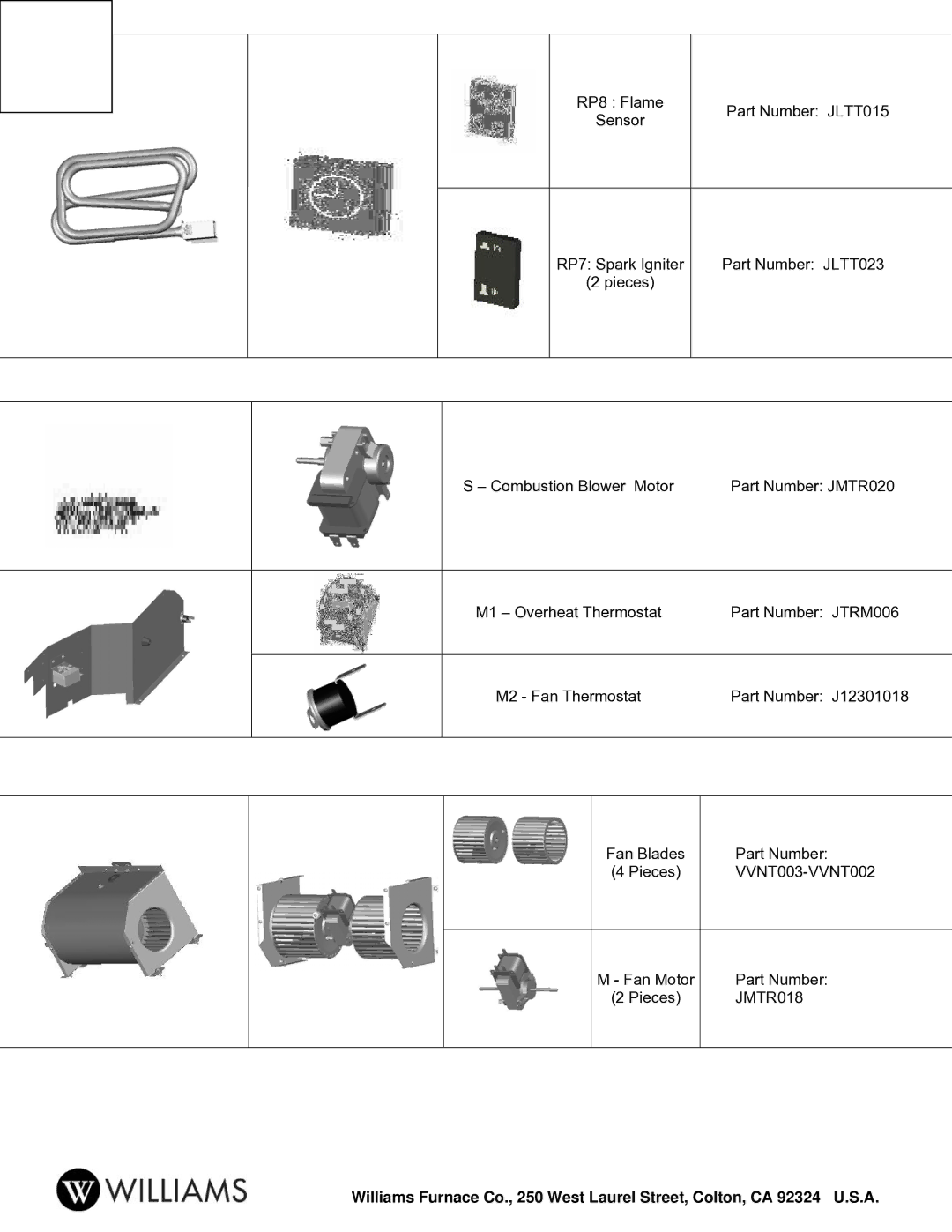 Williams 2903511, 2903512 installation instructions JMTR018 