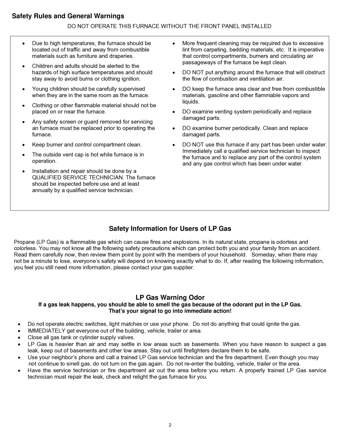 Williams 2903512, 2903511 Safety Rules and General Warnings, Safety Information for Users of LP Gas, LP Gas Warning Odor 