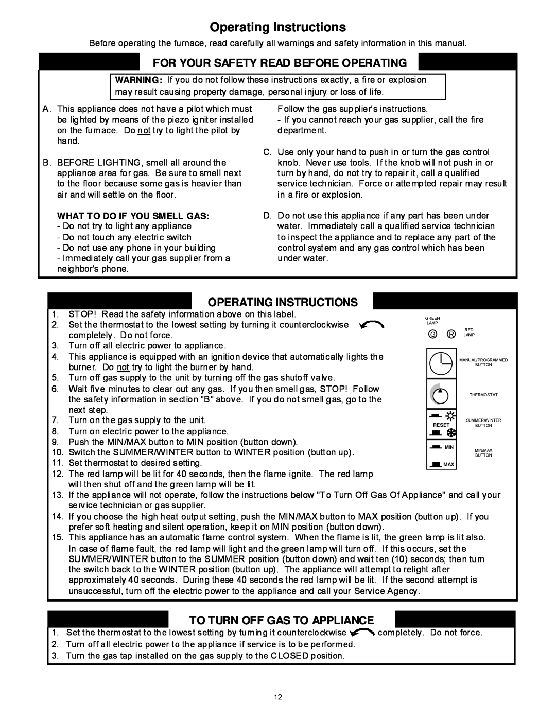 Williams 2903512, 2903511 Operating Instructions, For Your Safety Read Before Operating, To Turn Off Gas To Appliance 