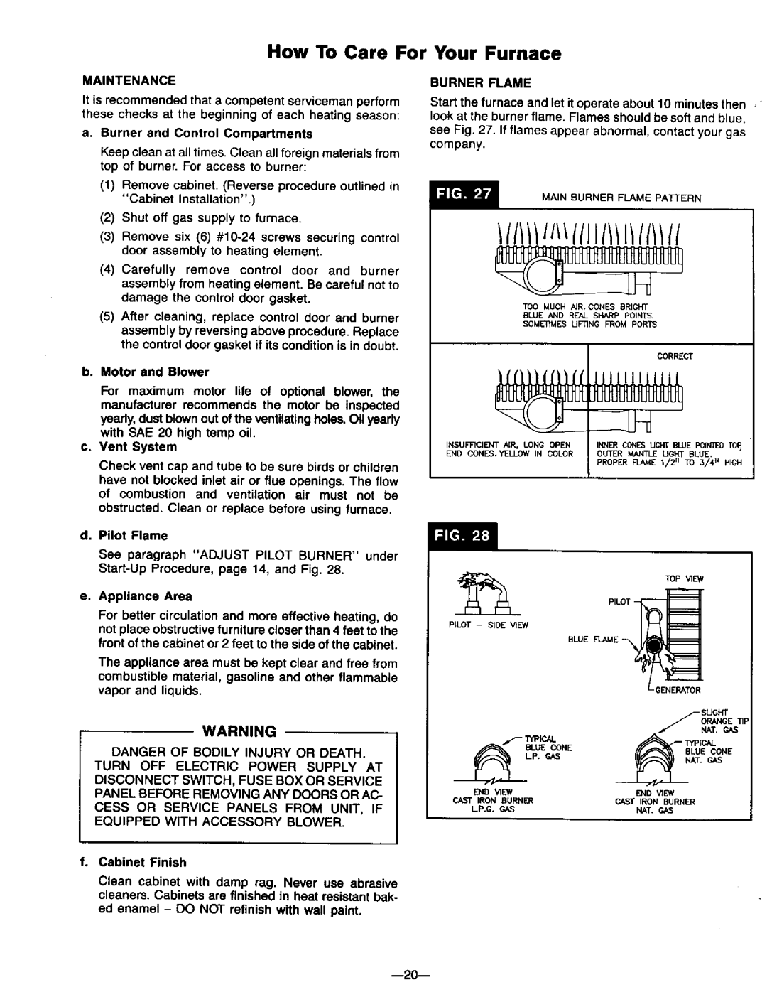 Williams 2203612, 3003612, 2203611, 3003611, 1403611, 1403612 How To Care For Your Furnace, Maintenance, Burner Flame 