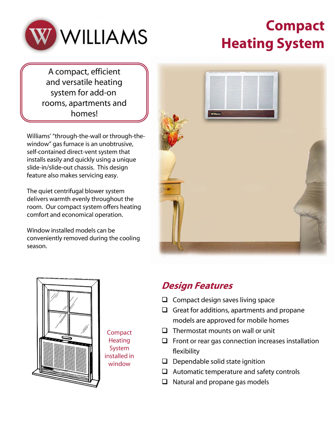 Williams 250 Series, 400 Series manual Compact Heating System 