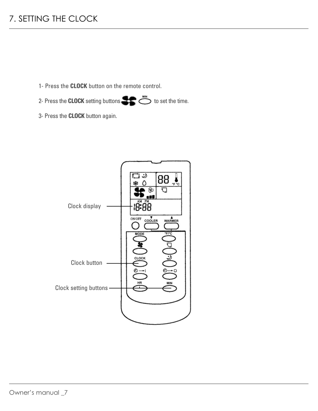 Williams M00045-V01 manual Setting the Clock 