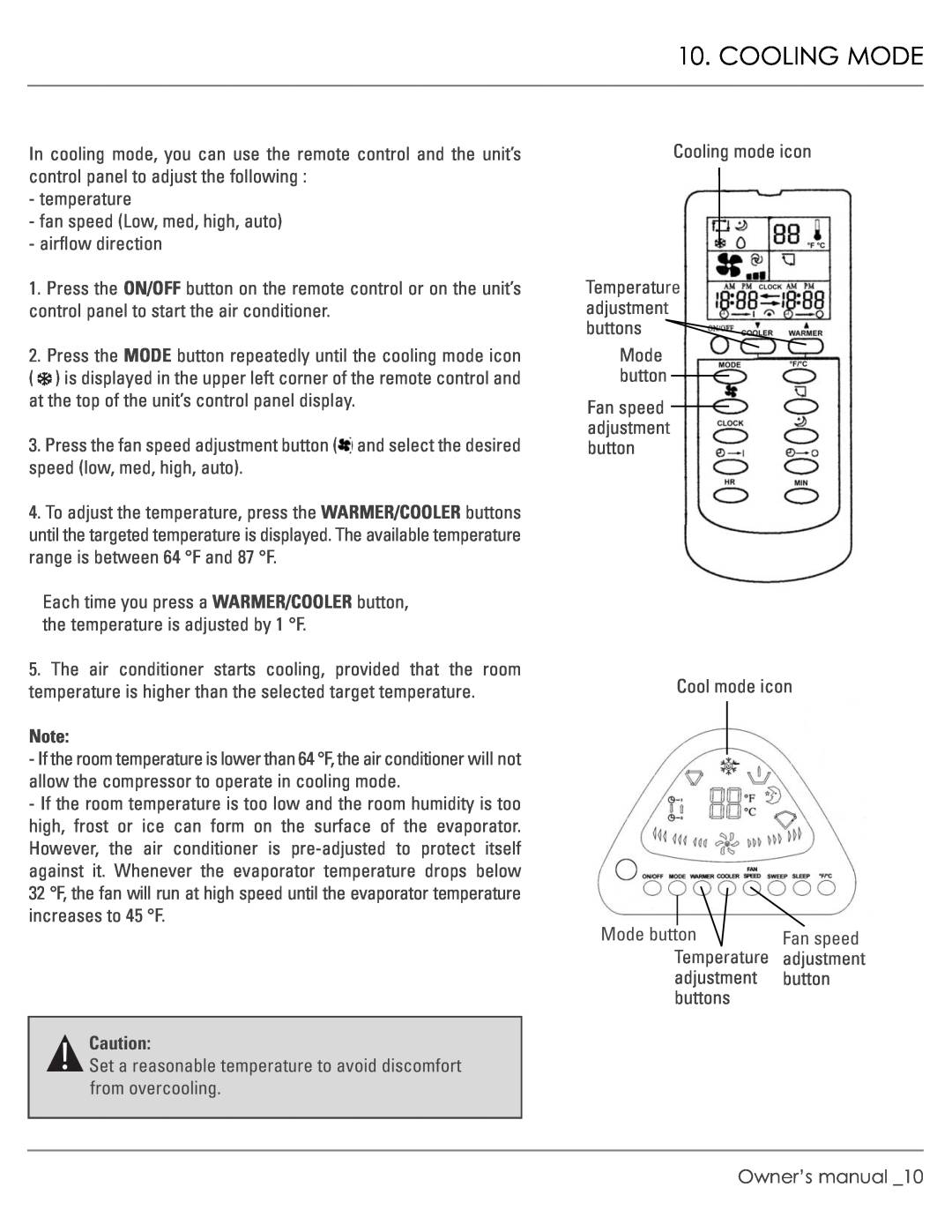 Williams M00045-V01 manual Cooling Mode 