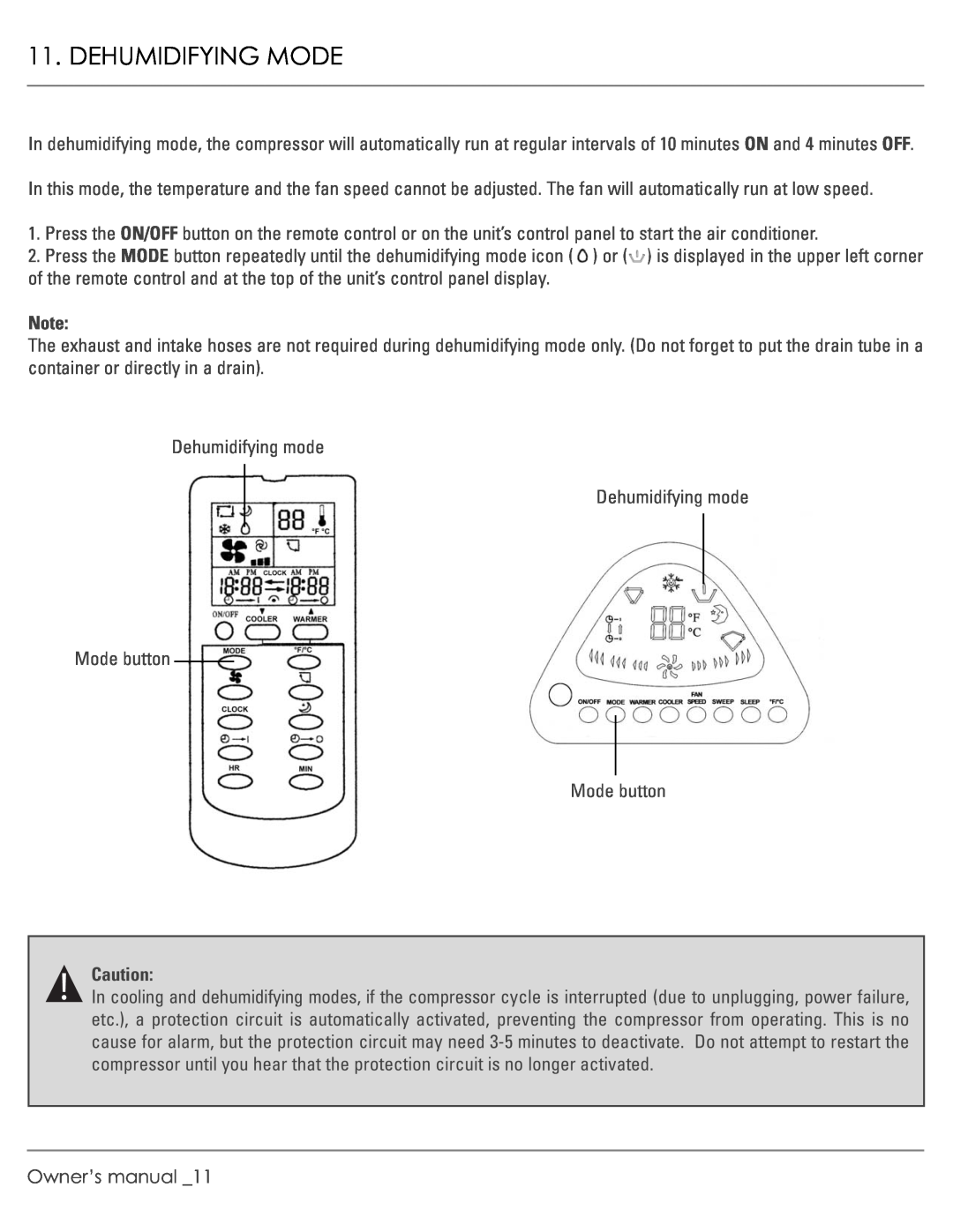 Williams M00045-V01 Dehumidifying Mode, Owner’s manual _11 