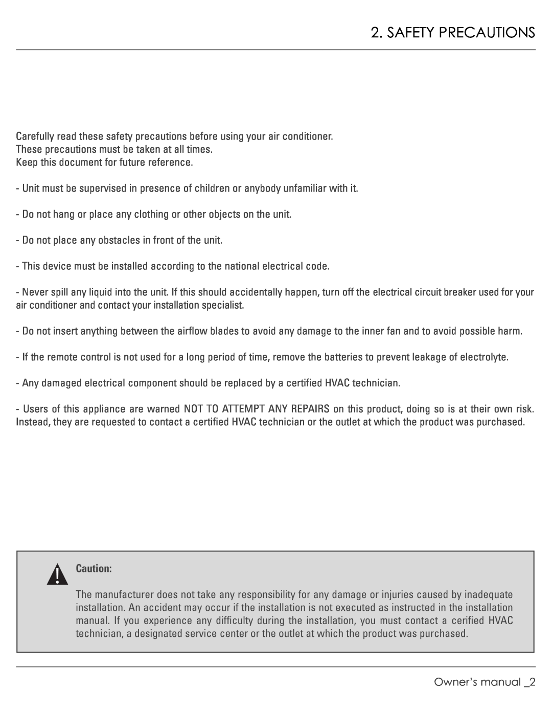 Williams M00045-V01 Safety Precautions, Owner’s manual _2 