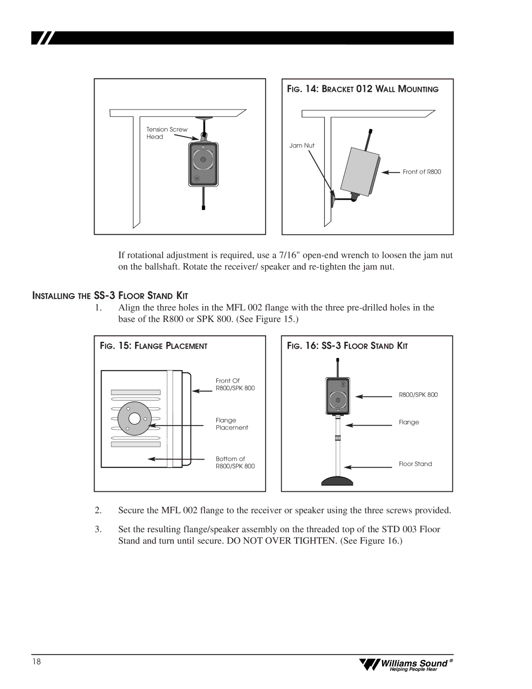 Williams Sound CFM 400, CFM 300 user manual SS-3 Floor Stand KIT 