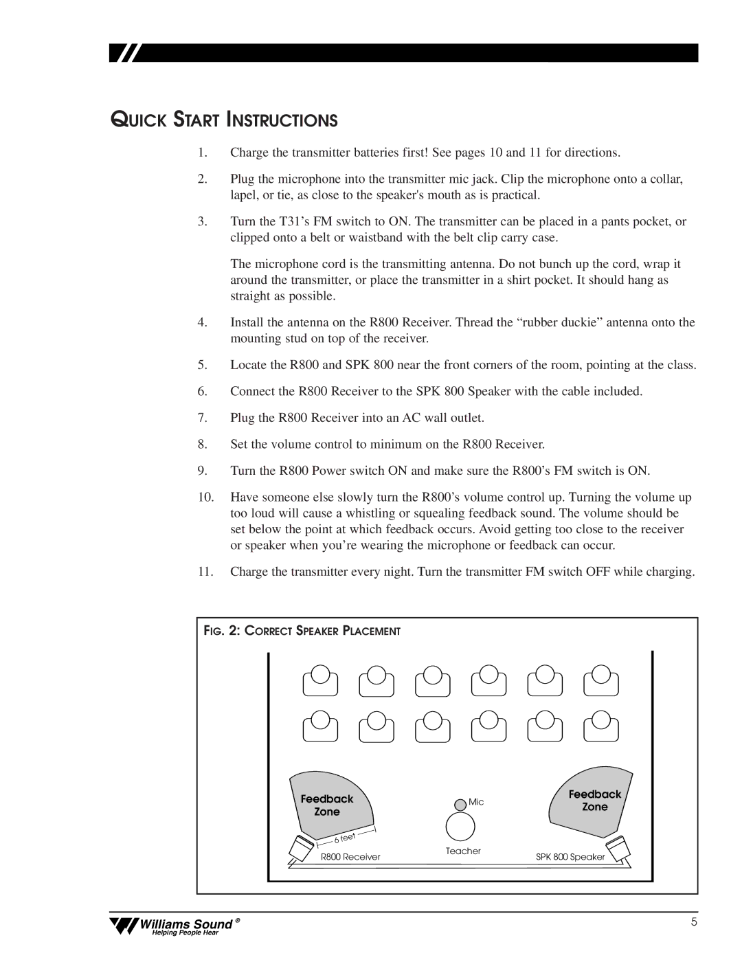 Williams Sound CFM 300, CFM 400 user manual Quick Start Instructions 