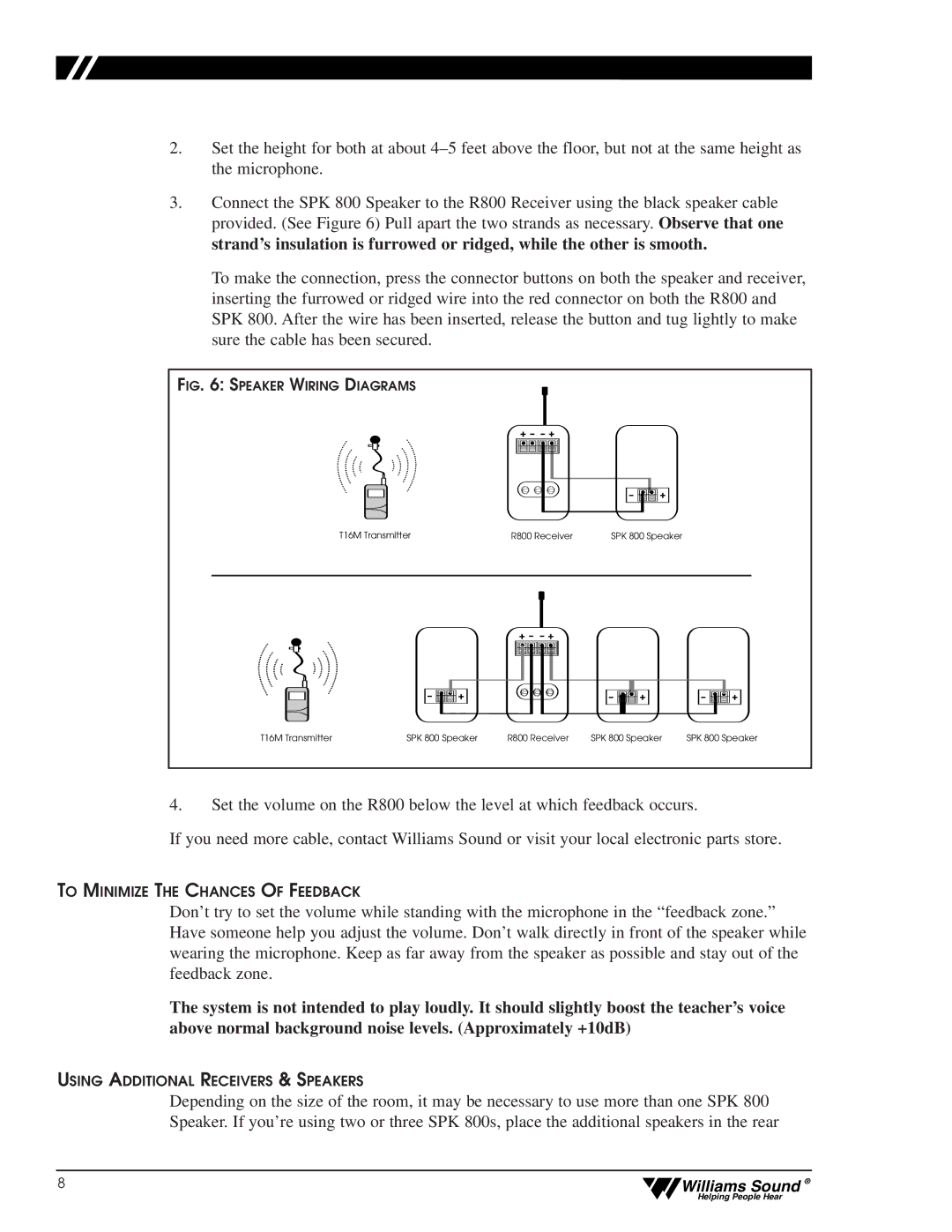 Williams Sound CFM 400, CFM 300 user manual To Minimize the Chances of Feedback 