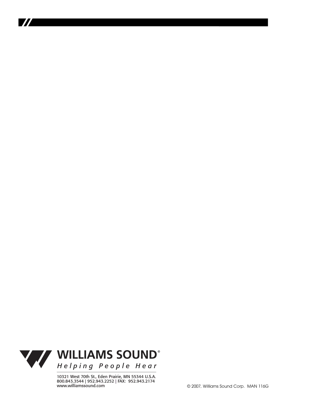 Williams Sound CHG 3512 manual 2007, Williams Sound Corp. MAN 116G 