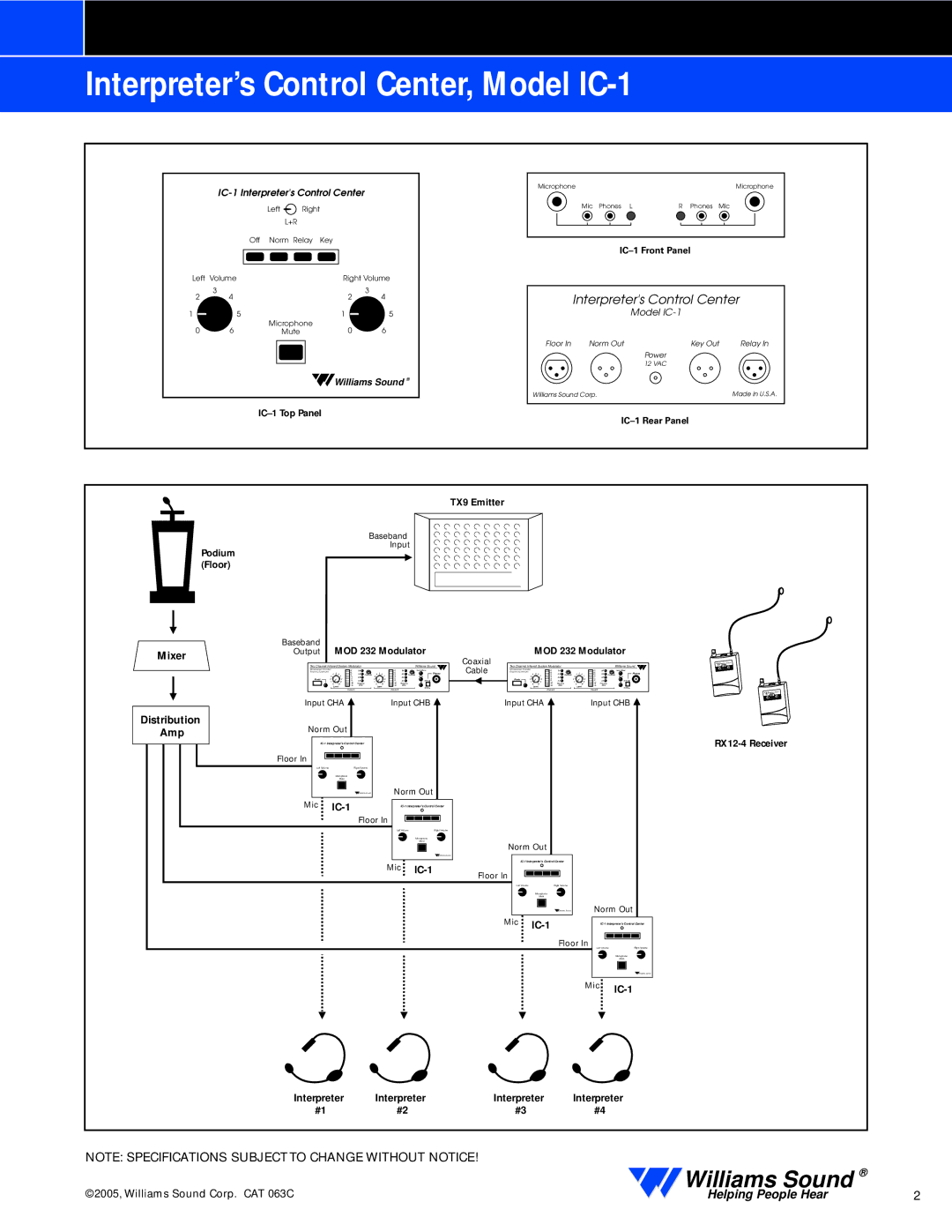 Williams Sound IC-1 warranty Interpreters Control Center 