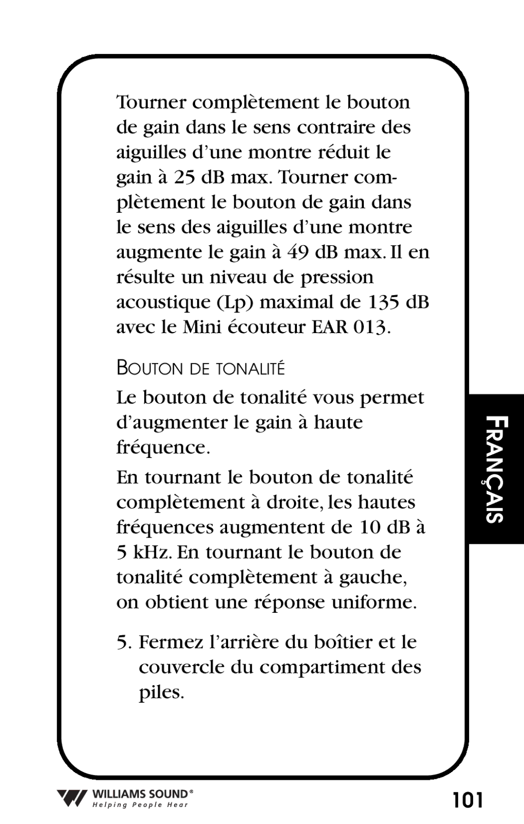 Williams Sound Personal Amplifier manual 101 