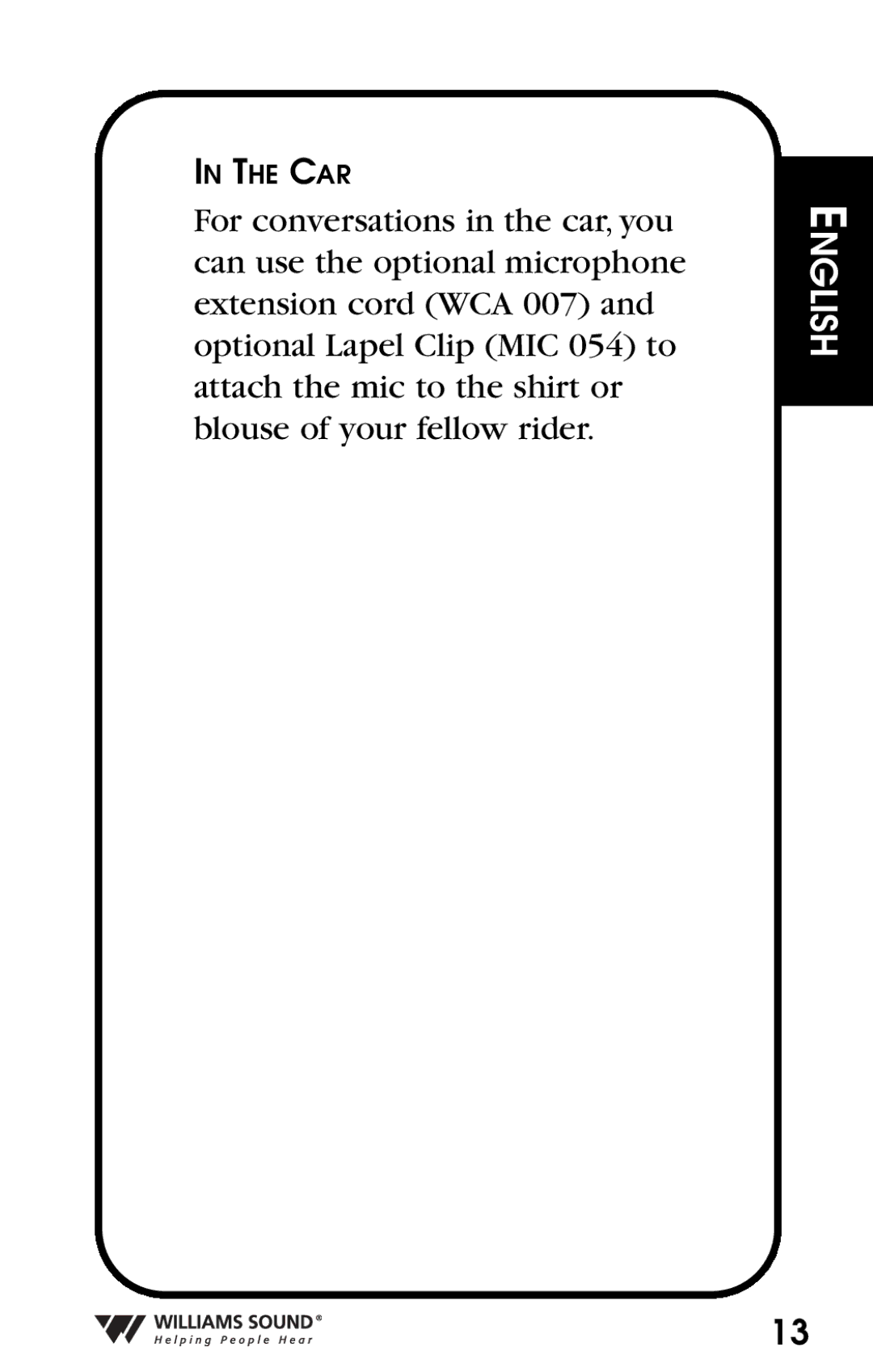 Williams Sound Personal Amplifier manual Car 