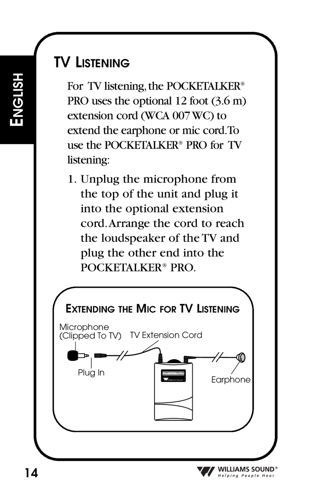 Williams Sound Personal Amplifier manual TV Listening 