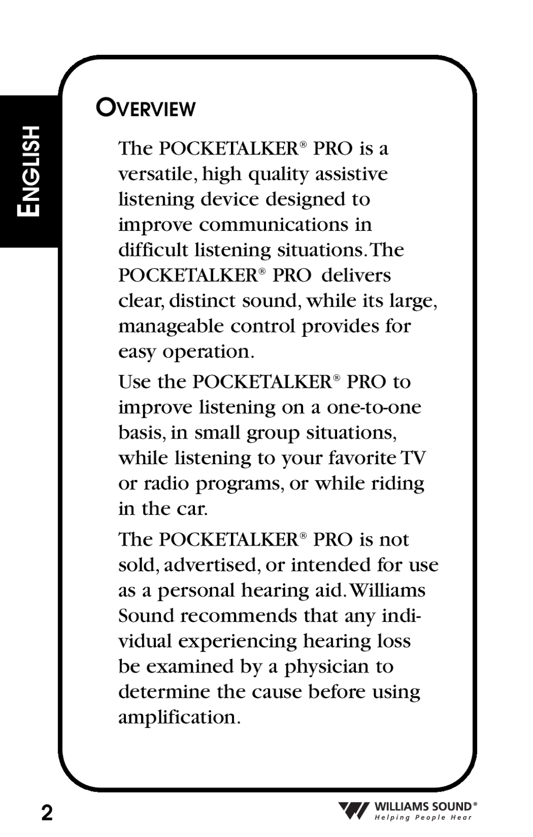 Williams Sound Personal Amplifier manual English 