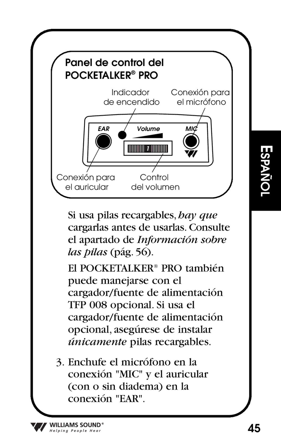 Williams Sound Personal Amplifier manual Pocketalker PRO 