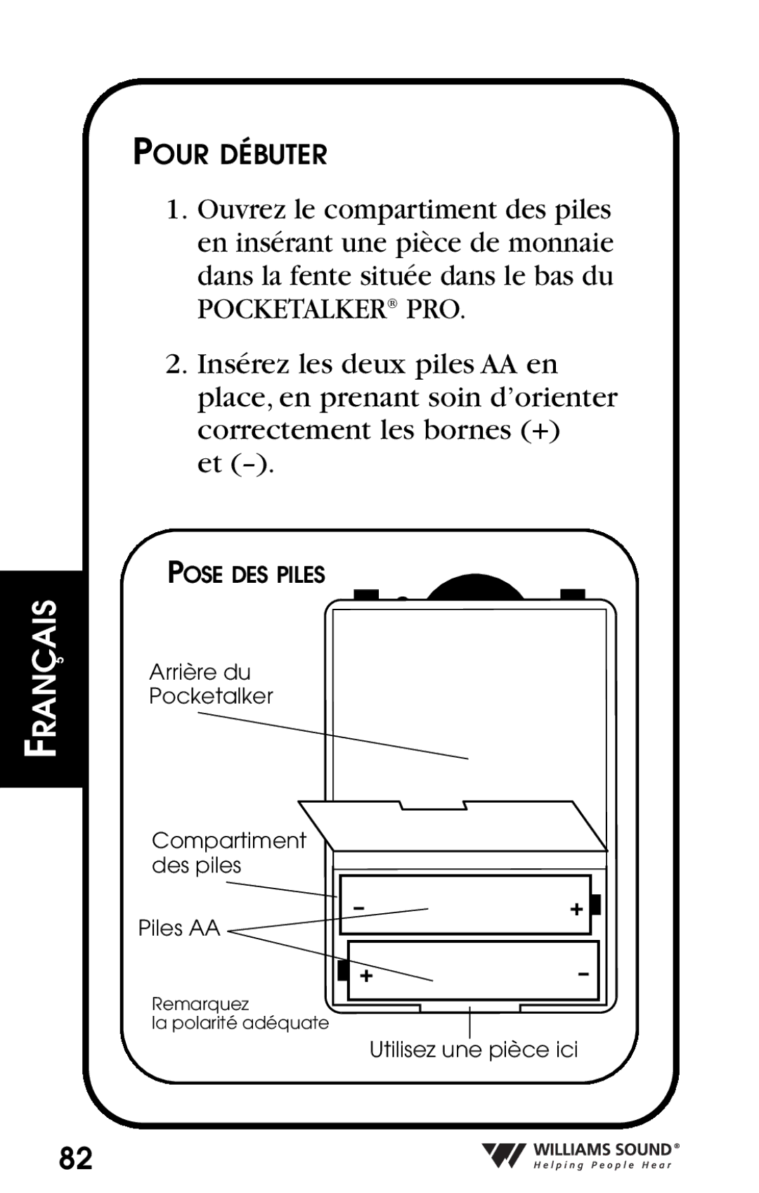 Williams Sound Personal Amplifier manual Pour Débuter 