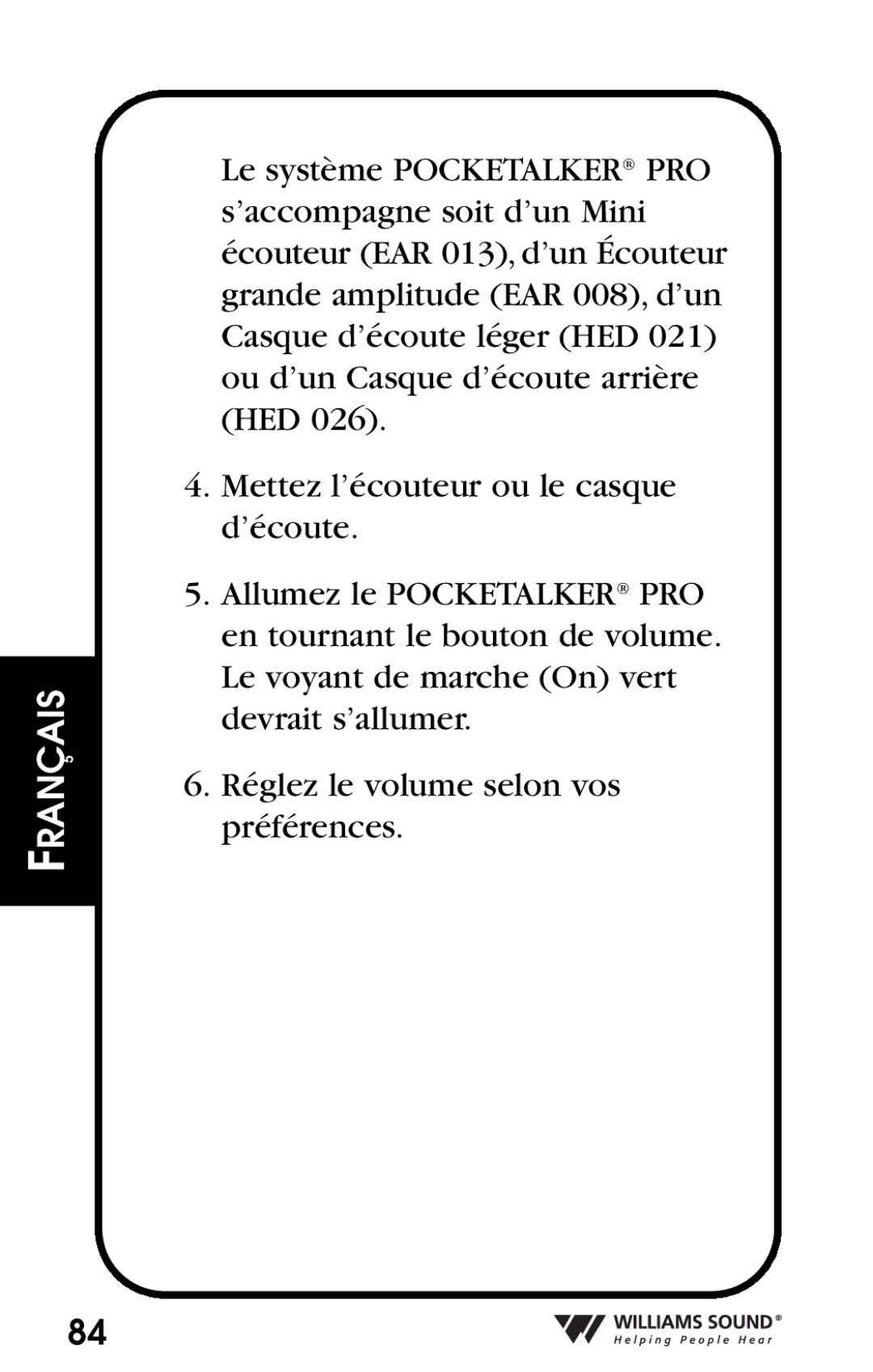 Williams Sound Personal Amplifier manual Français 