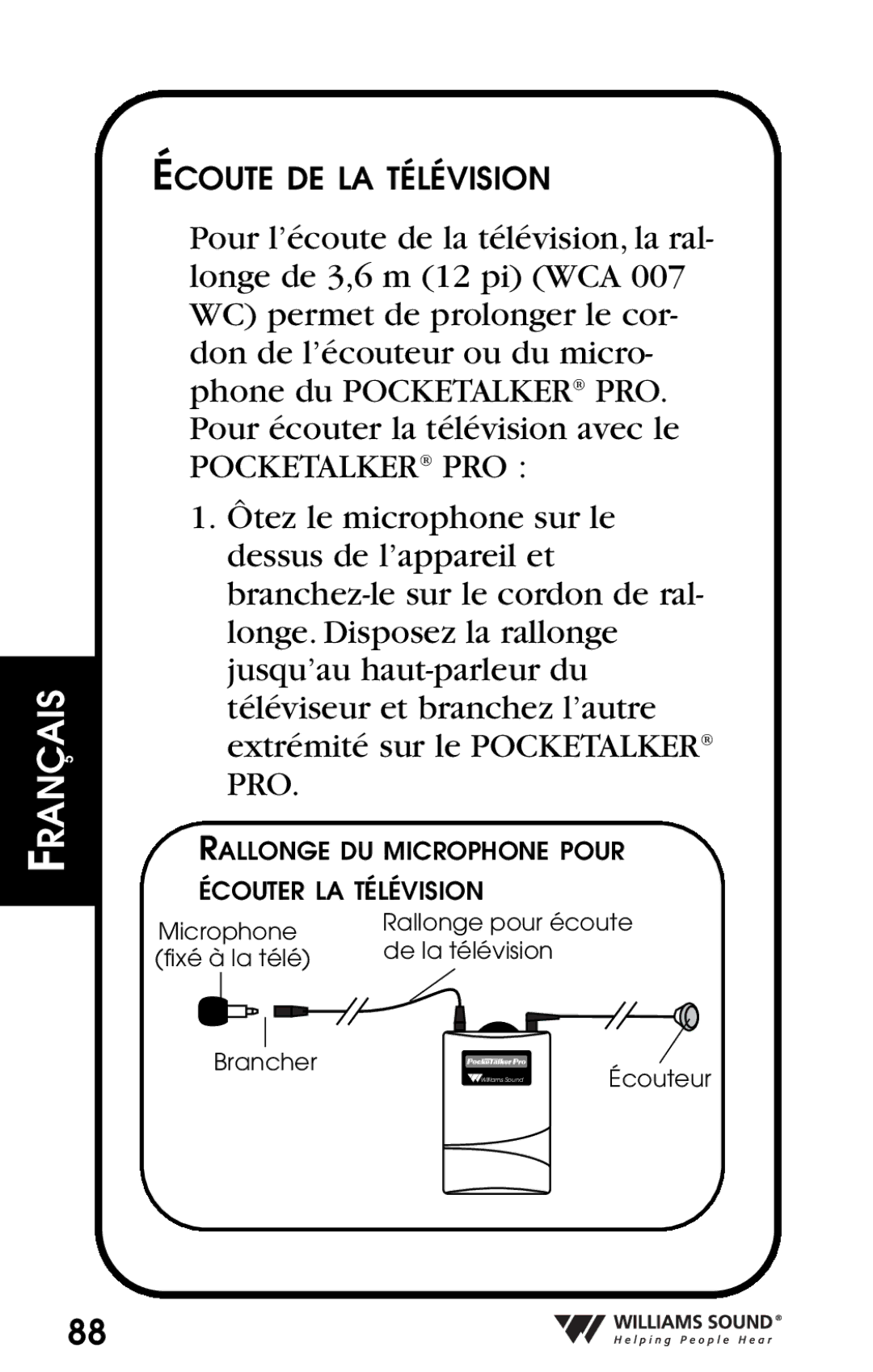 Williams Sound Personal Amplifier manual Écoute DE LA Télévision 