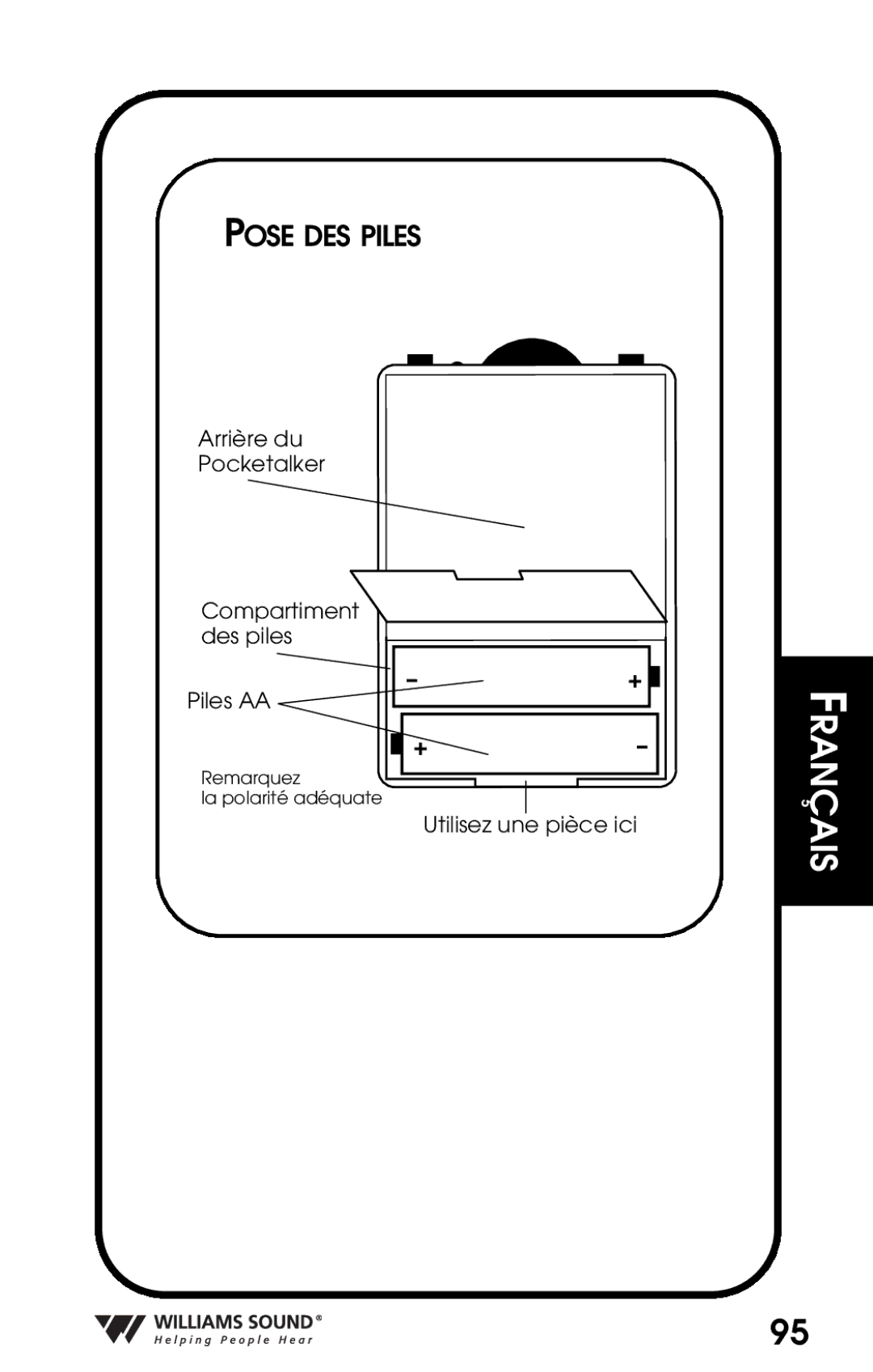 Williams Sound Personal Amplifier manual Pose DES Piles 