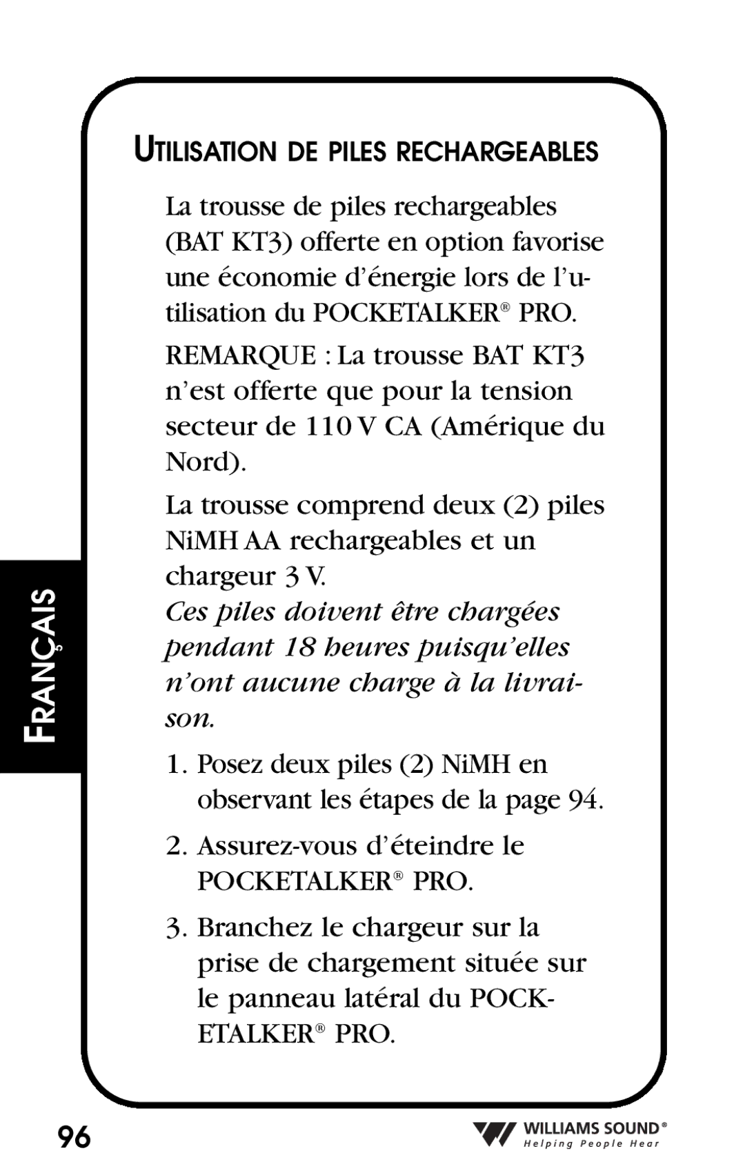 Williams Sound Personal Amplifier manual Etalker PRO 