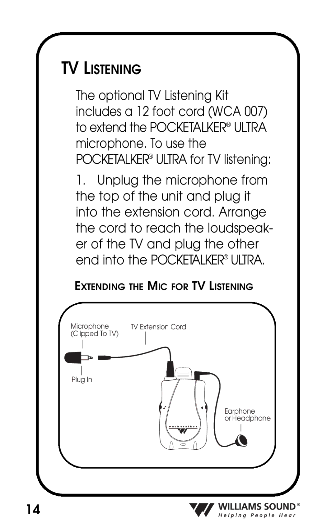 Williams Sound PKT D1 manual TV Listening 