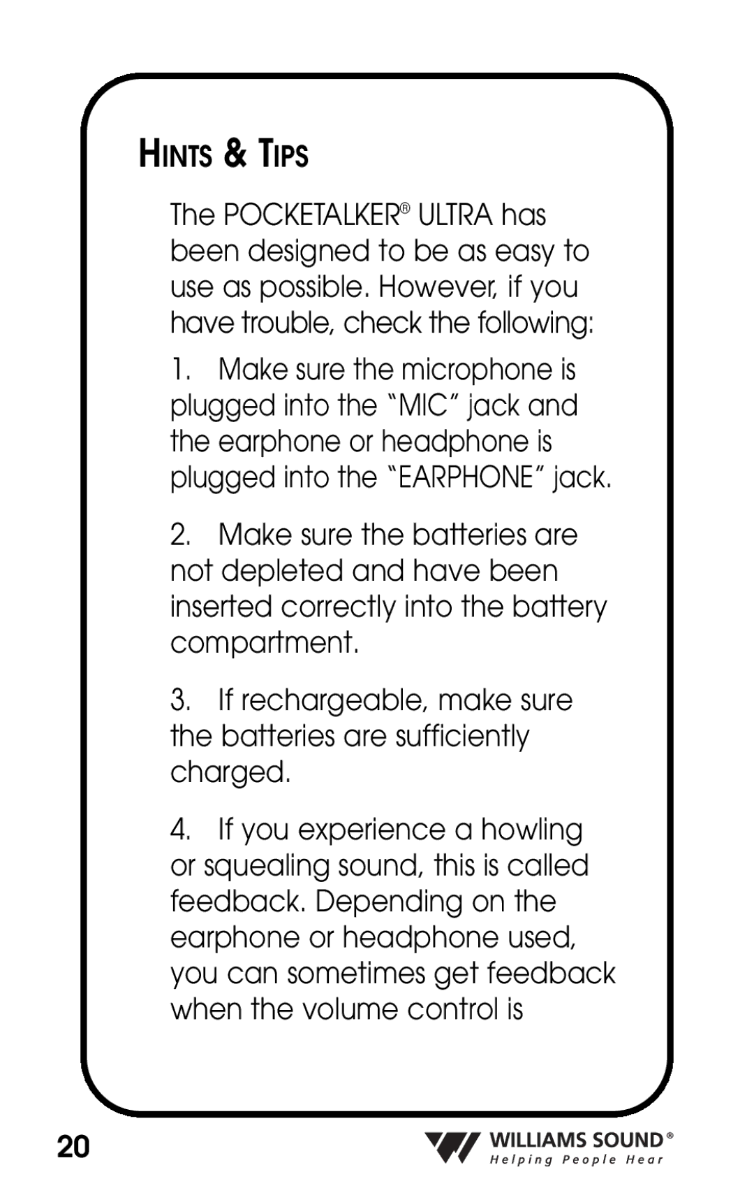 Williams Sound PKT D1 manual Hints & Tips 