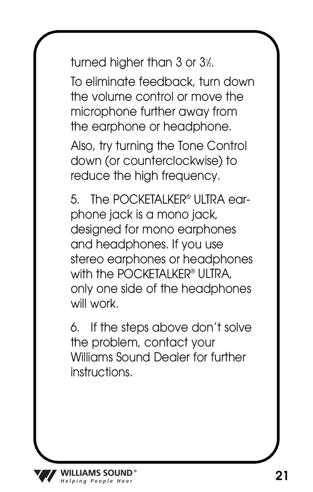 Williams Sound PKT D1 manual 